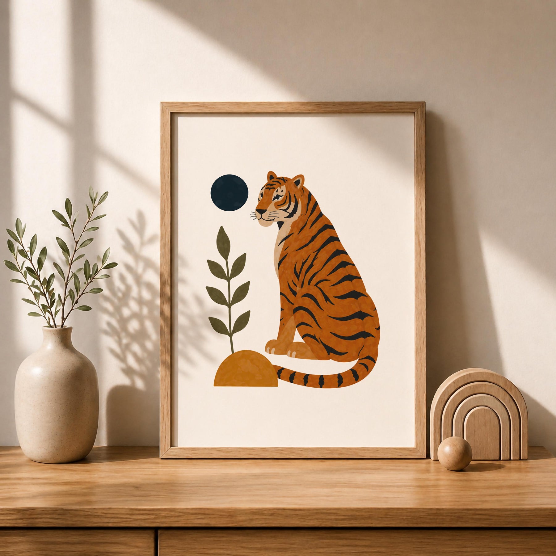Personalised Tiger Nursery Print | Jungle Animal Illustrated Wall Art | Framed or Unframed