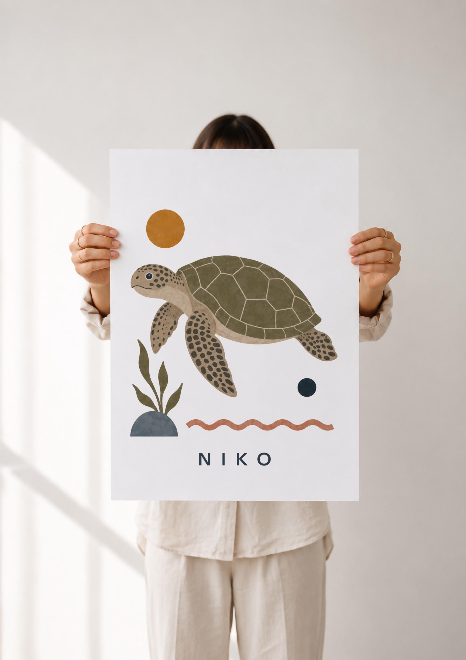 Personalised Sea Turtle Nursery Print | Modern Ocean Animal Wall Art | Framed or Unframed
