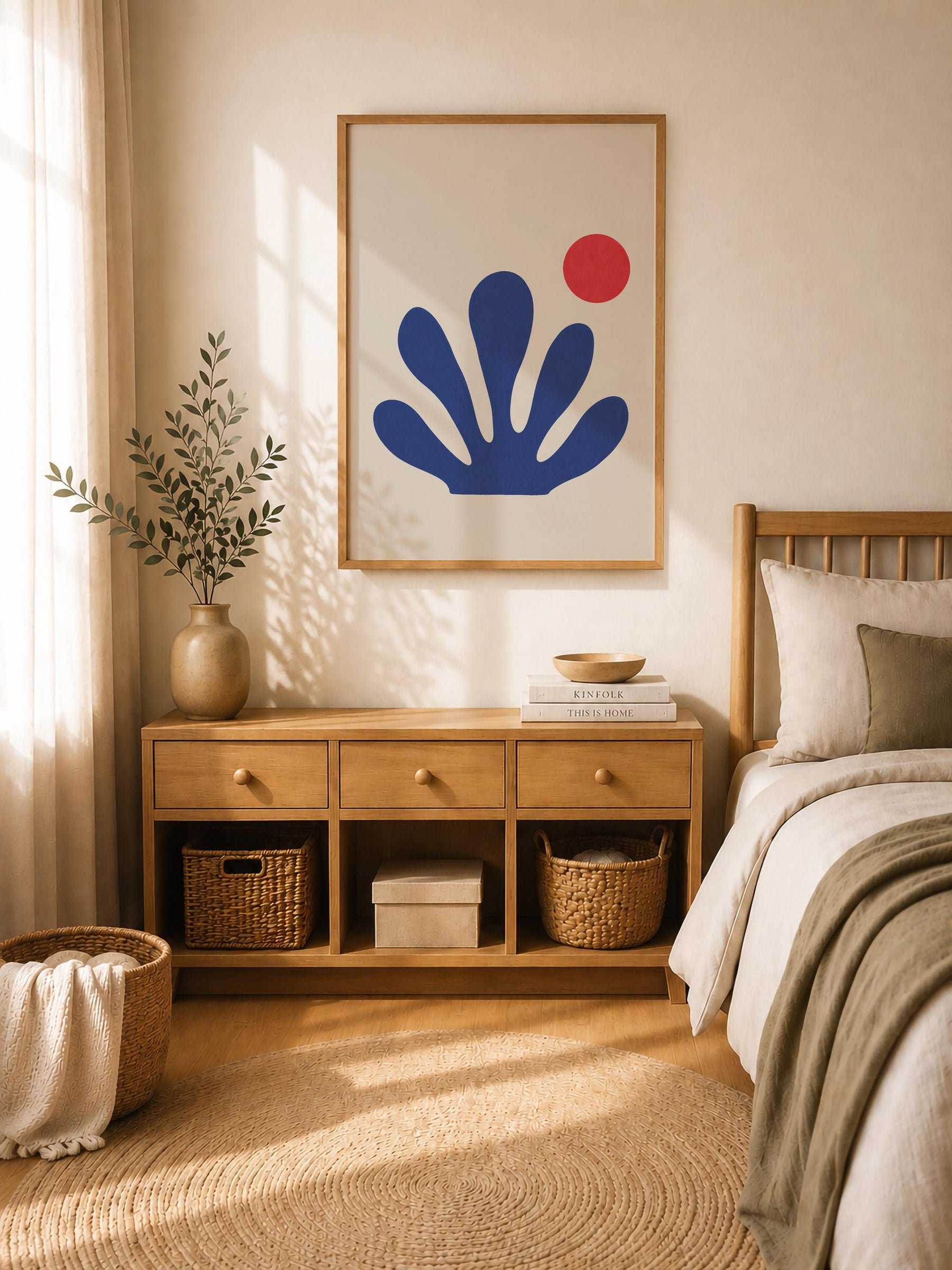 Sway Blue Coral Abstract Print | Matisse Inspired Coastal Wall Art | Framed or Unframed