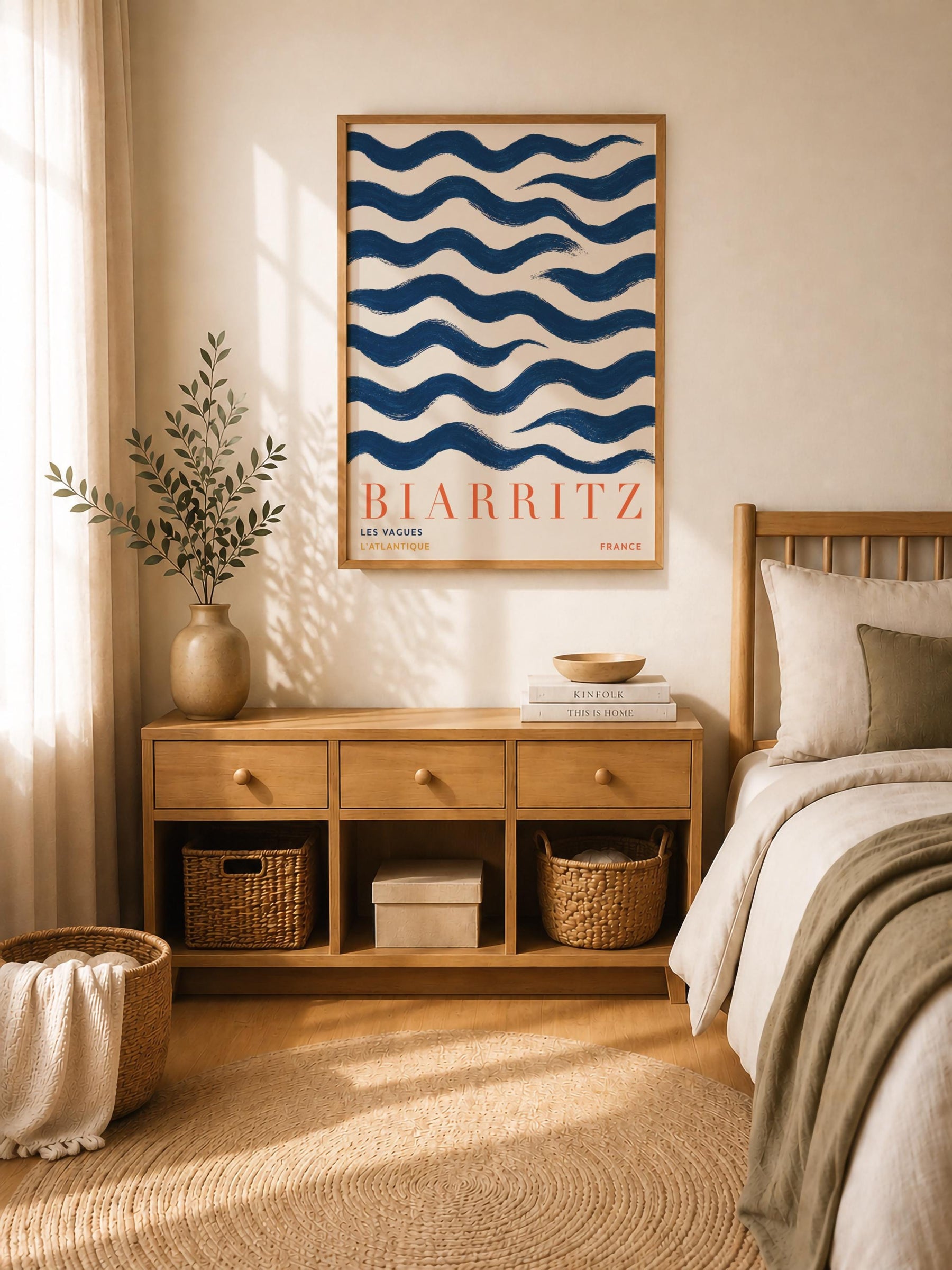 Biarritz Print | Hand-Painted French Coastal Waves Travel Poster | Framed or Unframed