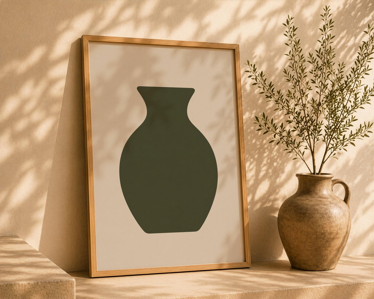 Forma Green Vase Print | Minimalist Abstract Contemporary Wall Art | Framed or Unframed