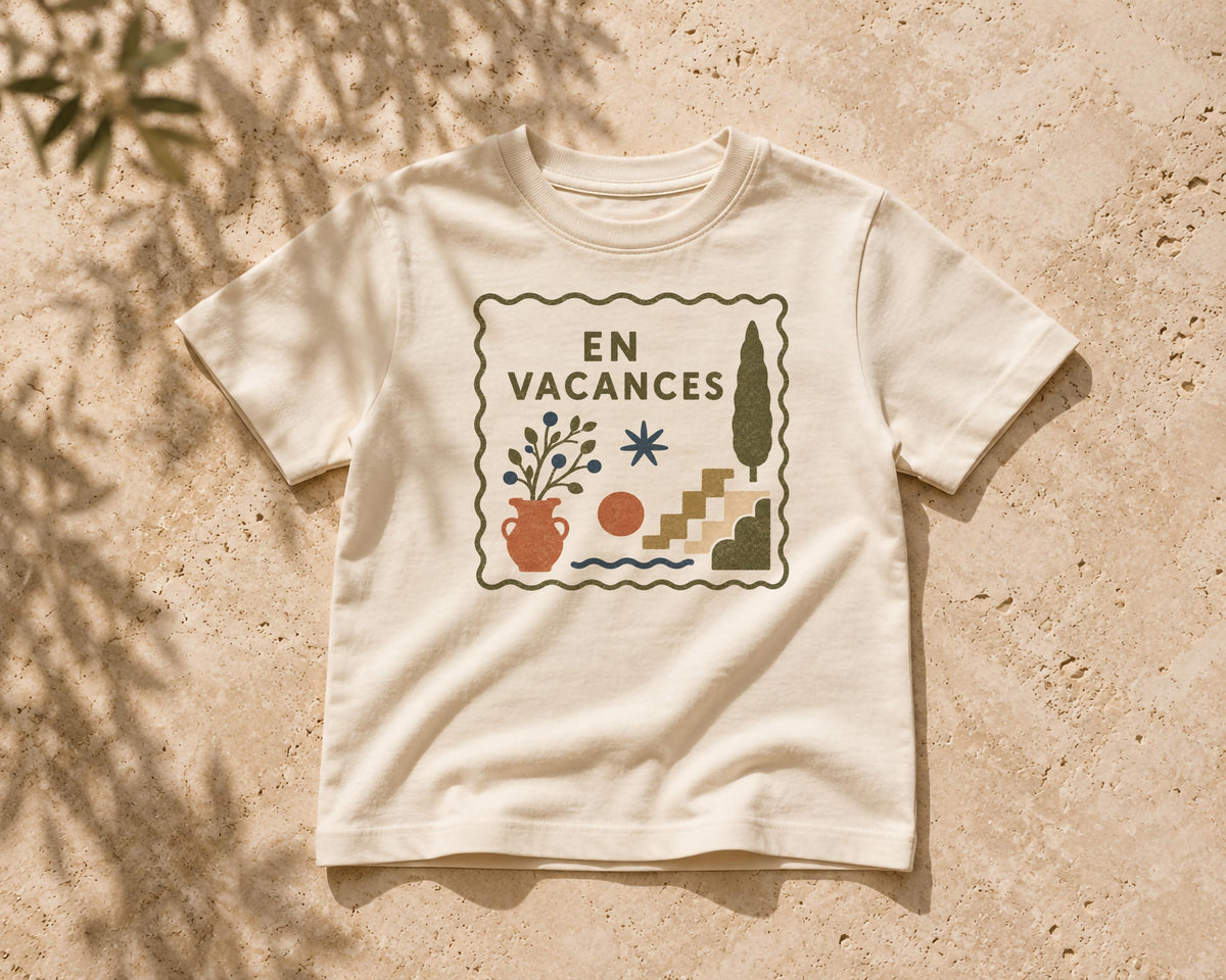 Kids Organic Cotton T-Shirt | Mediterranean Graphic Tee, French Summer Holiday Clothing