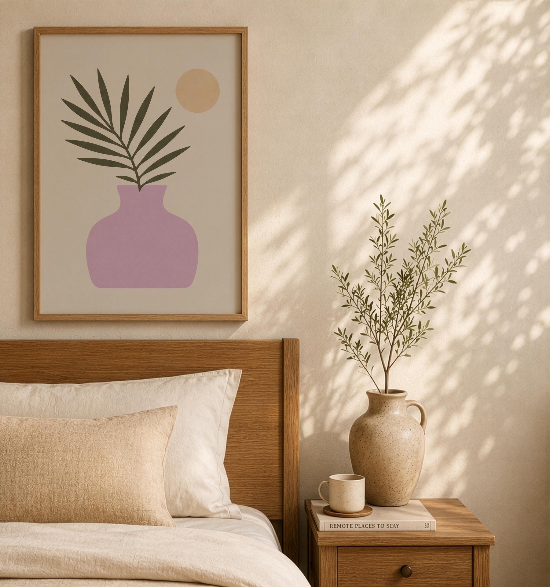 Moonlit Palmera Palm Frond Print | Minimalist Botanical Vase Wall Art | Framed or Unframed