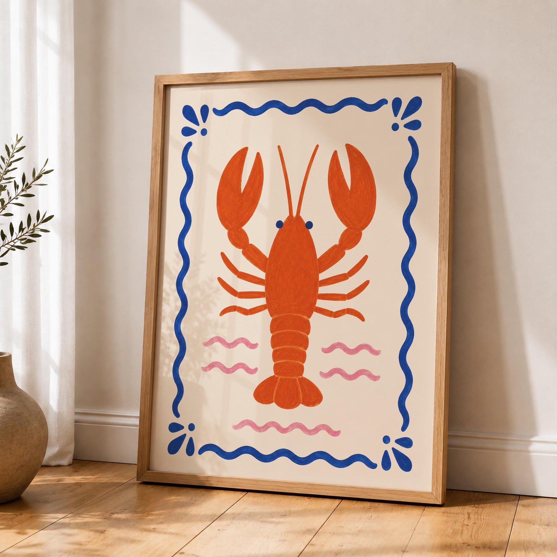 Hand-Painted Lobster Print | Coastal Beach House Decor | Framed or Unframed