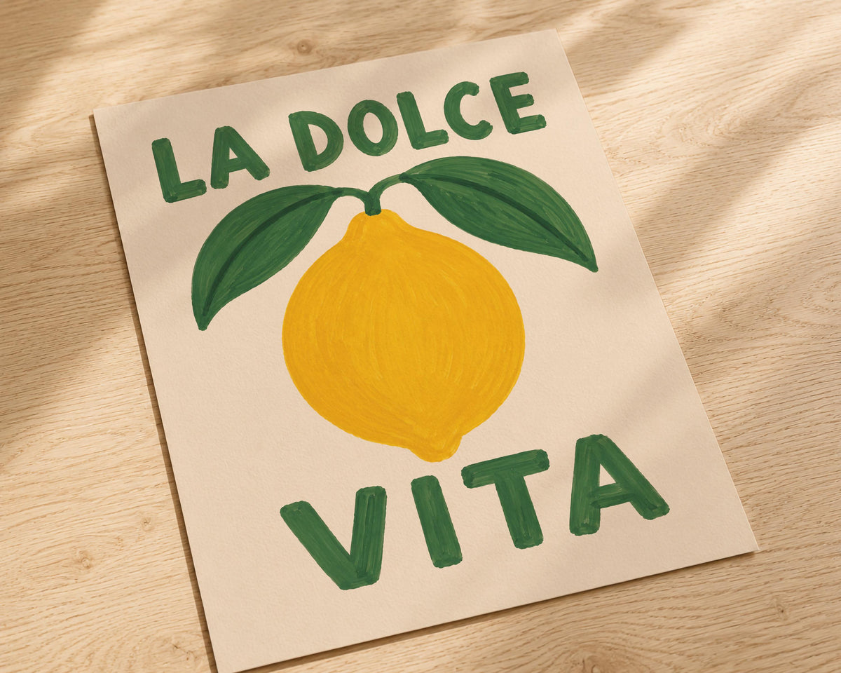La Dolce Vita Print | Hand-Painted Italian Lemon Typography Wall Art | Framed or Unframed