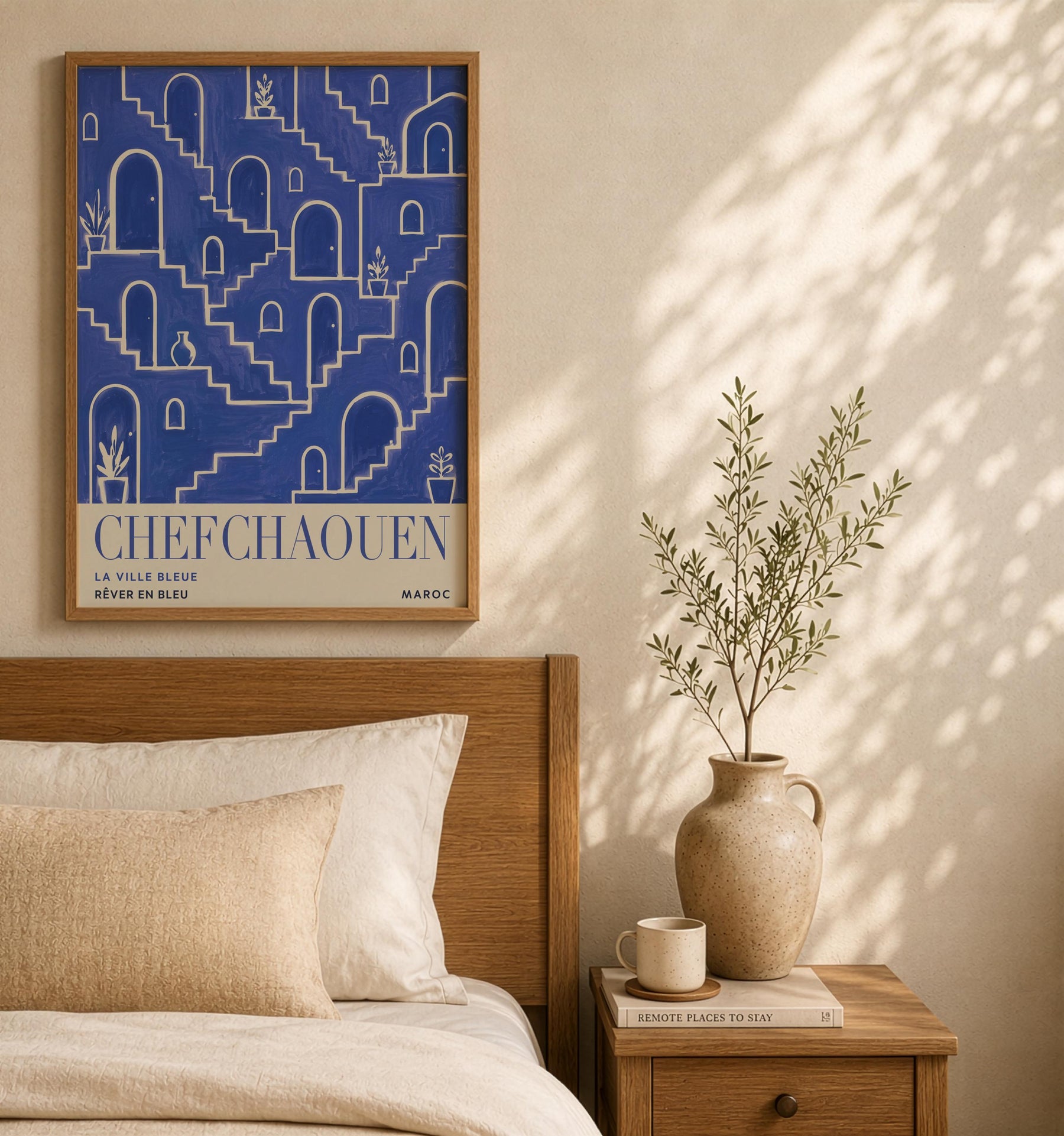 Chefchaouen Morocco Travel Poster | Blue City Wall Art, Mediterranean Decor | Framed or Unframed