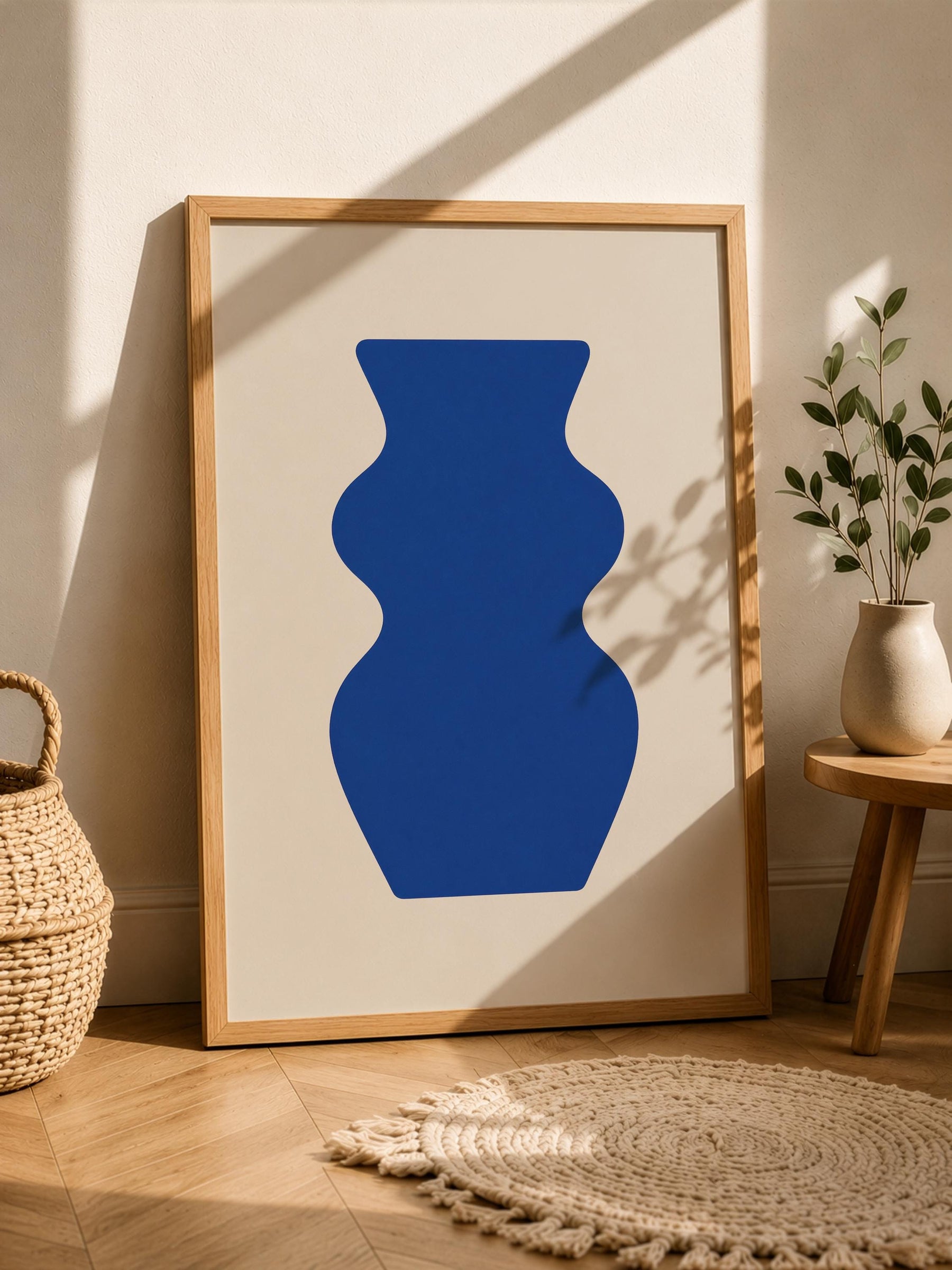 Contour Blue Vase Print | Abstract Minimalist Wall Art, Organic Home Decor | Framed or Unframed