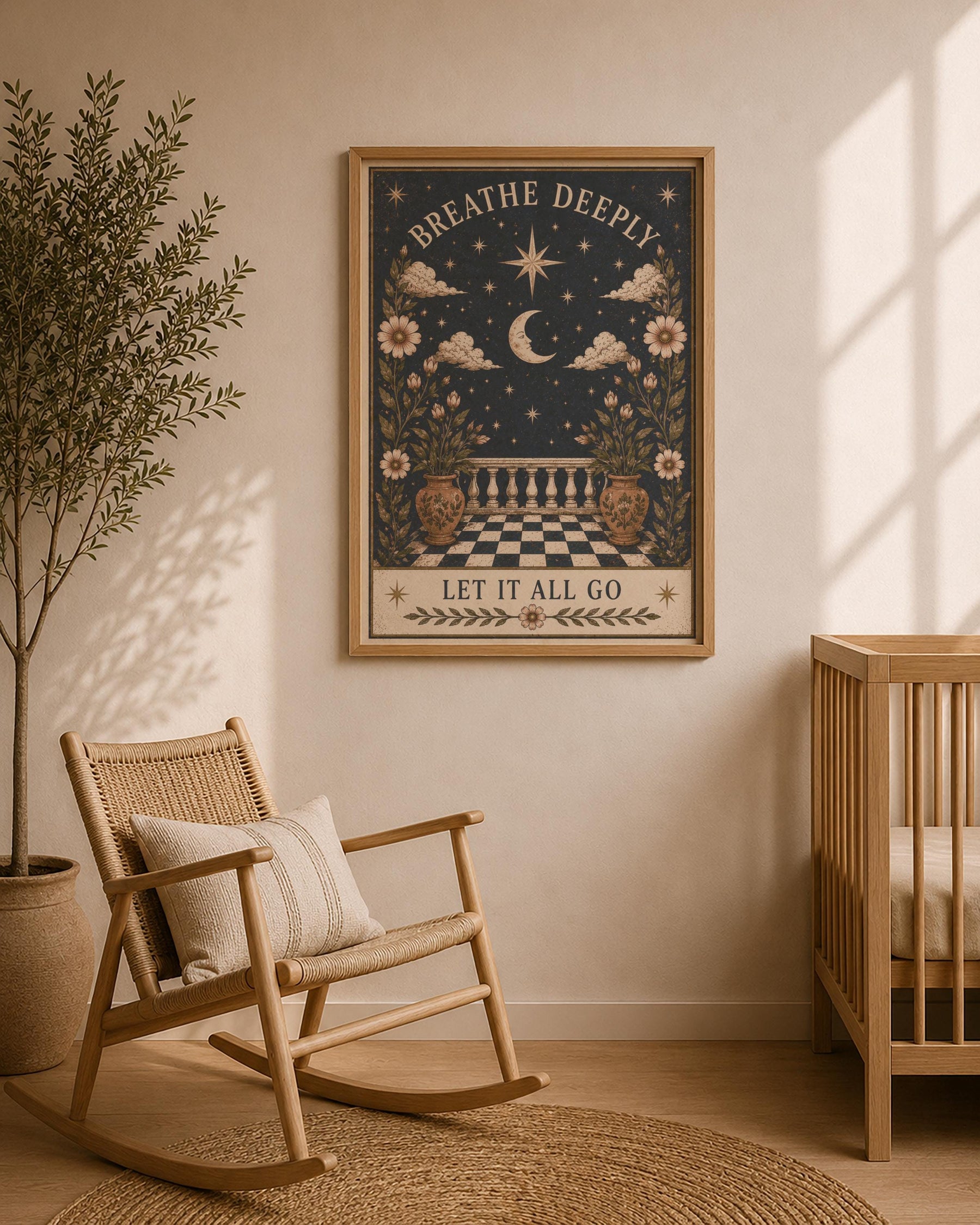 Celestial Moon Folk Art Print | Inspirational Wall Art Illustration | Framed or Unframed