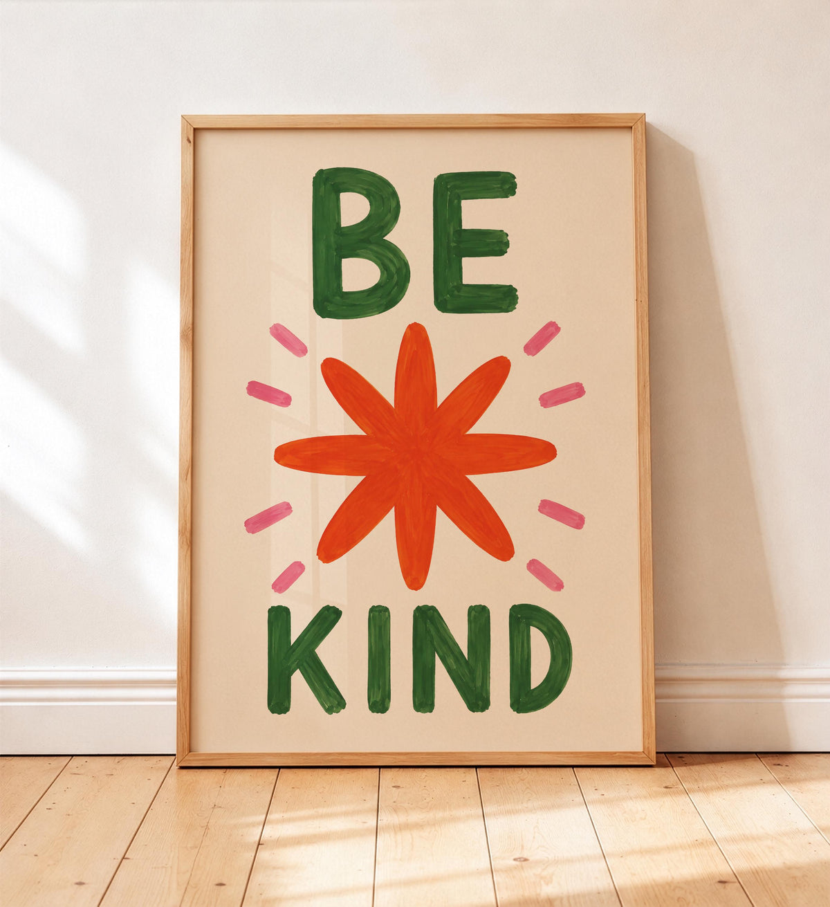 Hand-Painted Be Kind Art Print | Colourful Star Flower Wall Decor | Framed or Unframed