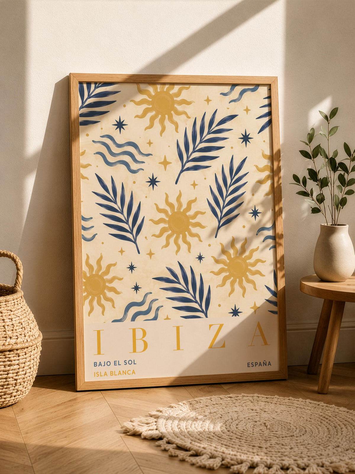 Ibiza Sun Palm Print | Hand-Painted Mediterranean Coastal Wall Art | Framed or Unframed
