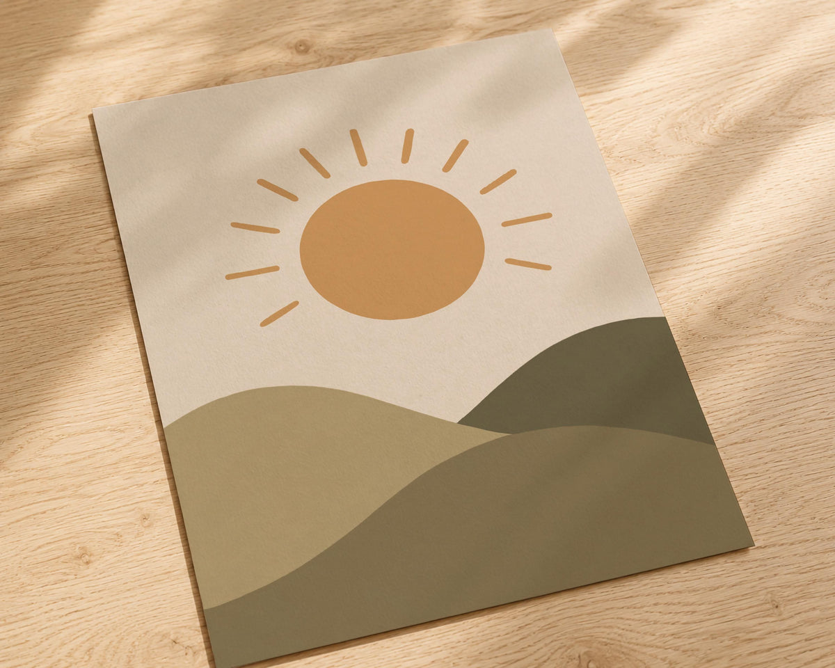 Sunset Sunrise Landscape Print | Rolling Hills Wall Art | Framed or Unframed