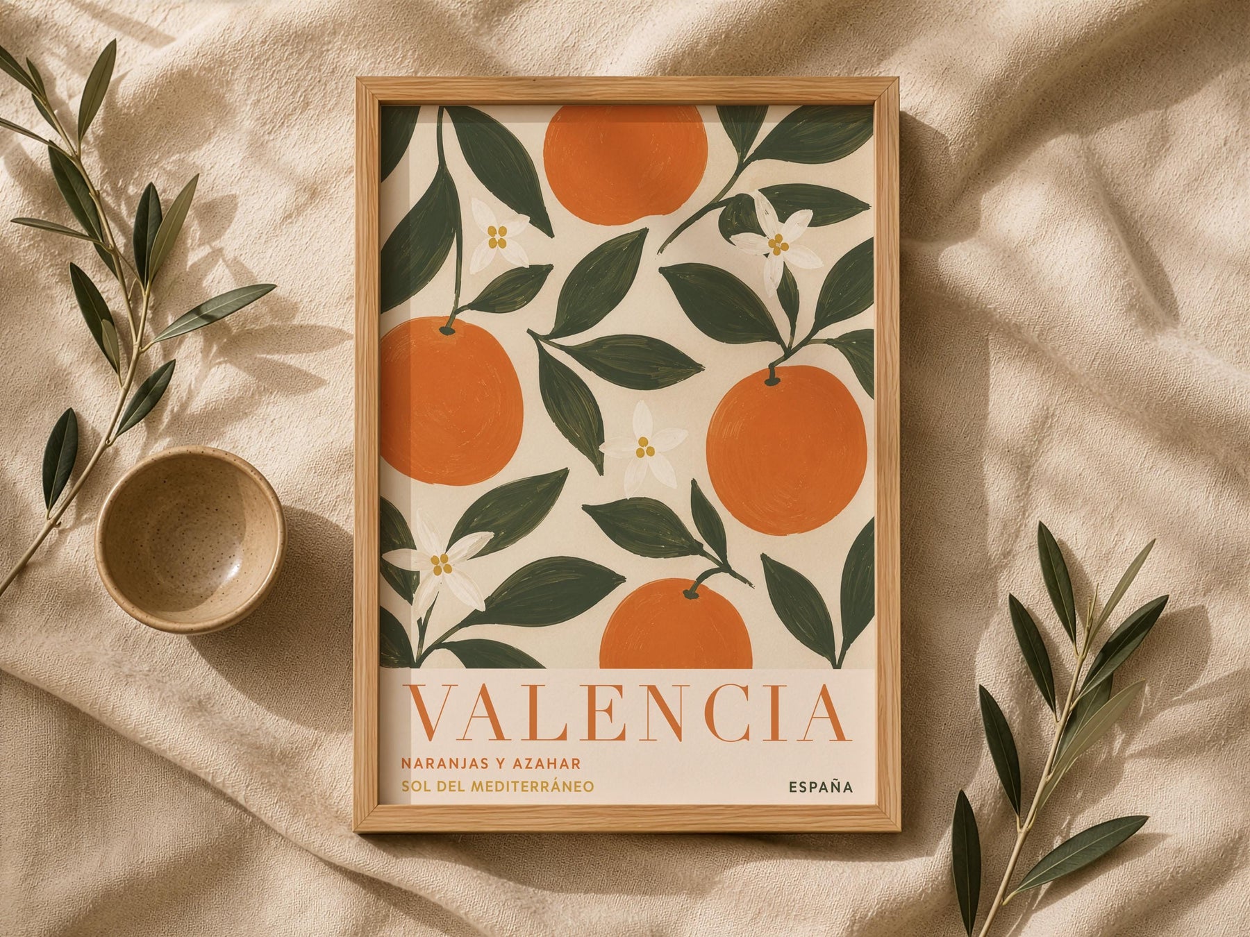 Valencia Orange Print | Hand-Painted Citrus Wall Art, Mediterranean Travel Poster | Framed or Unframed