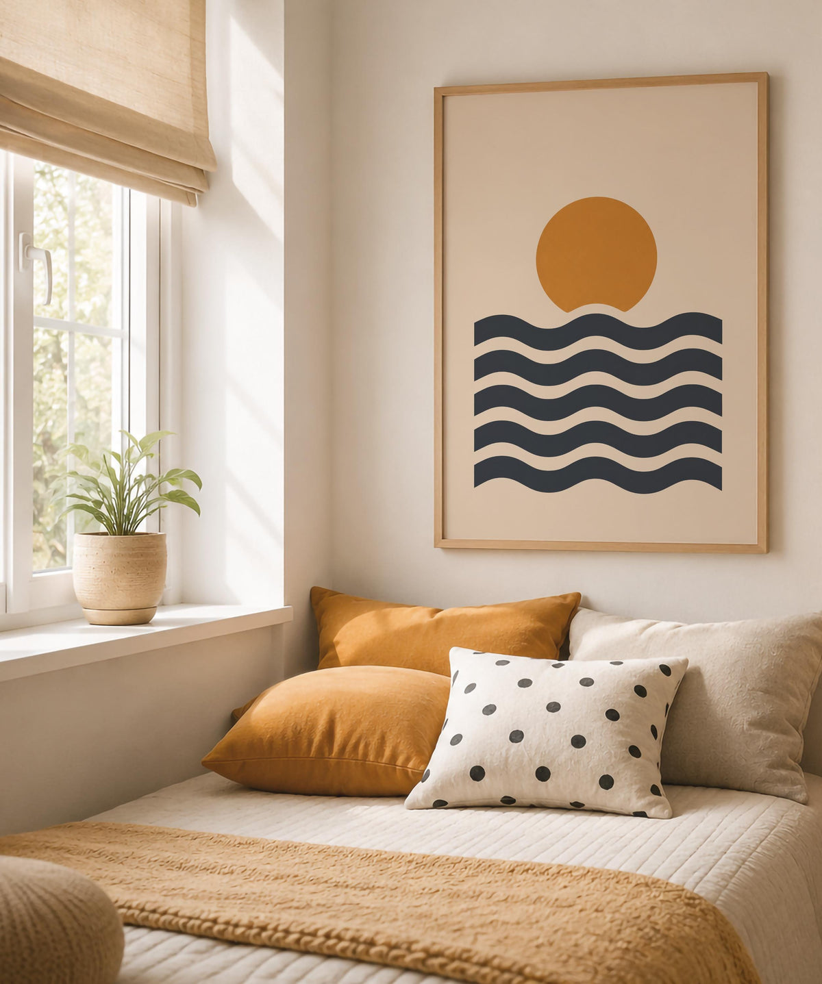 Sunset Waves Print | Scandinavian Coastal Wall Art | Framed or Unframed
