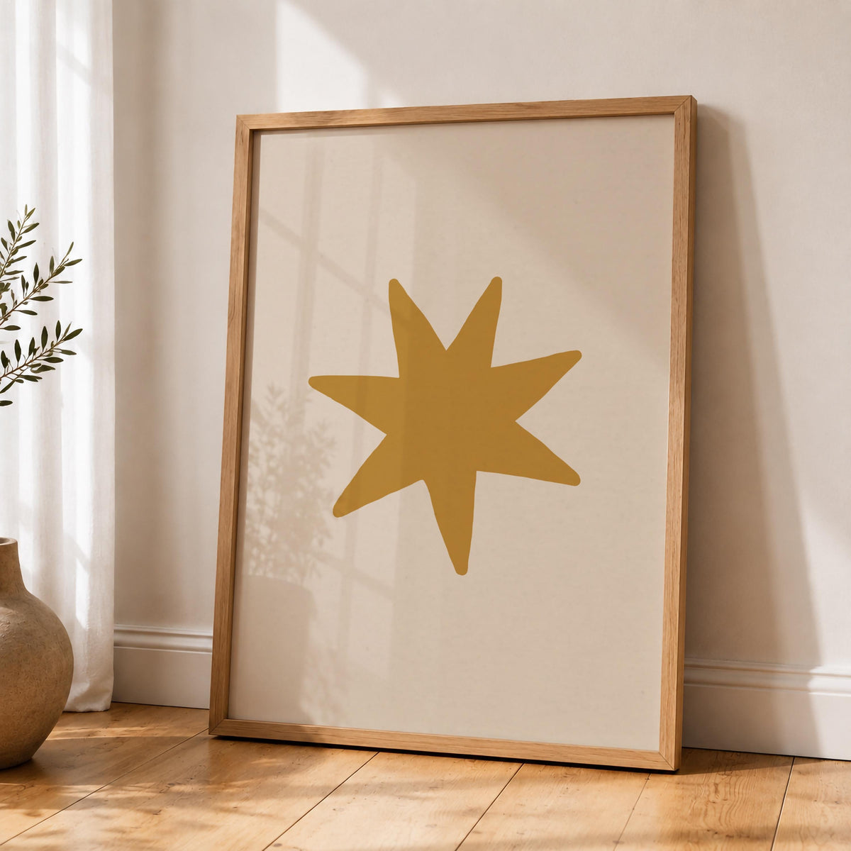 Yellow Star Print | Scandinavian Celestial Wall Art, Modern Nursery & Kids Room Decor | Framed or Unframed