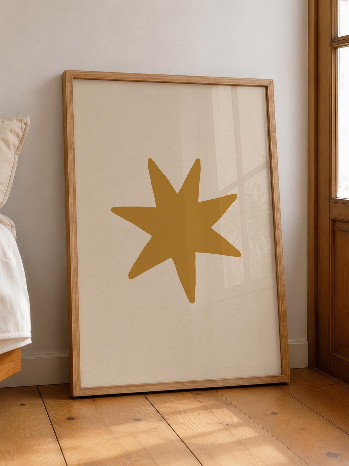 Yellow Star Print | Scandinavian Celestial Wall Art, Modern Nursery & Kids Room Decor | Framed or Unframed