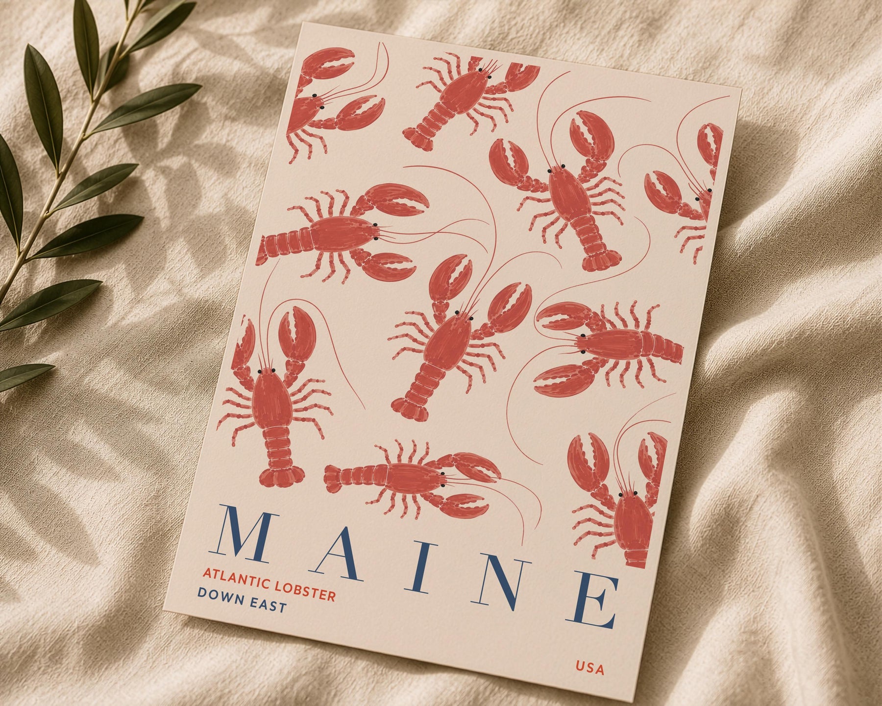 Maine Lobster Print | Coastal New England Travel Poster, Hand-Painted Nautical Art | Framed or Unframed