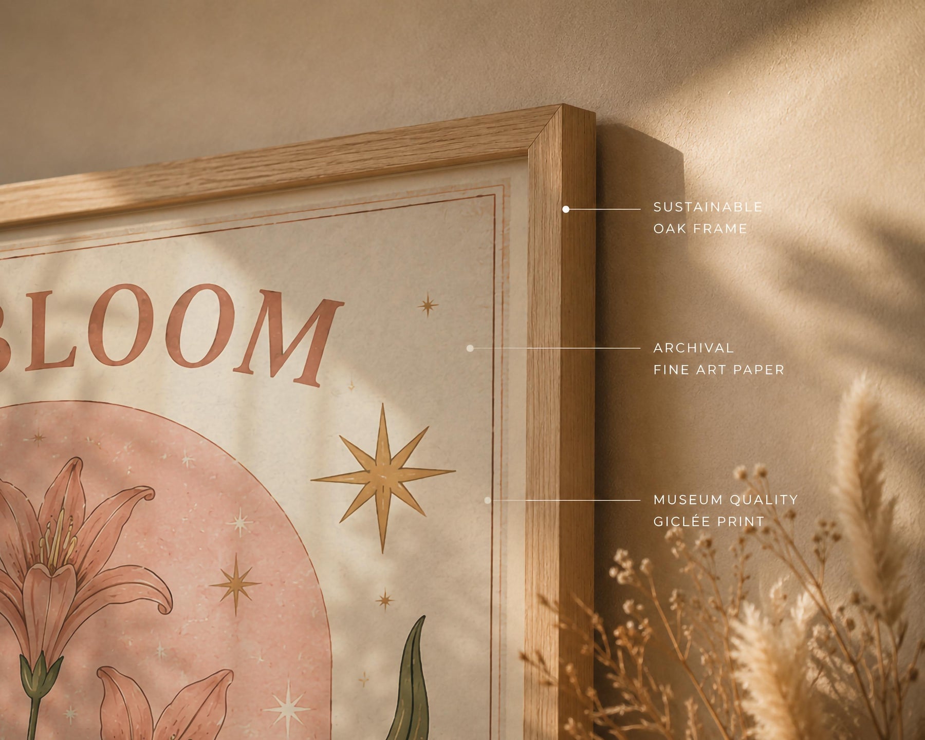 In Bloom Print | Inspirational Floral Nursery Wall Art, Celestial Folk Art, Framed or Unframed