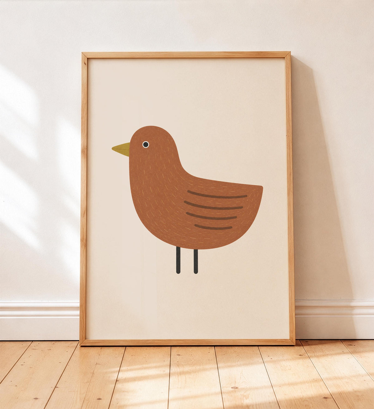 Hand-Painted Bird Print | Scandinavian Folk Art, Neutral Nursery Decor | Framed or Unframed