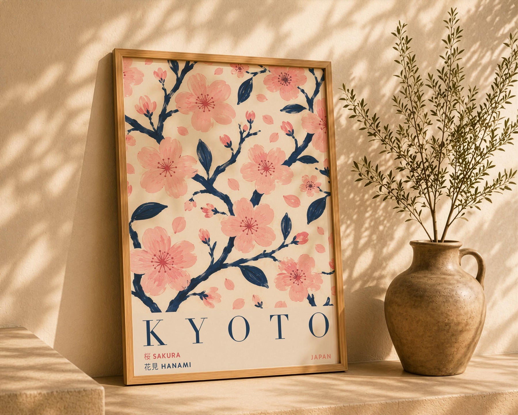 Kyoto Cherry Blossom Print | Hand-Painted Sakura Japanese Wall Art Travel Poster | Framed or Unframed