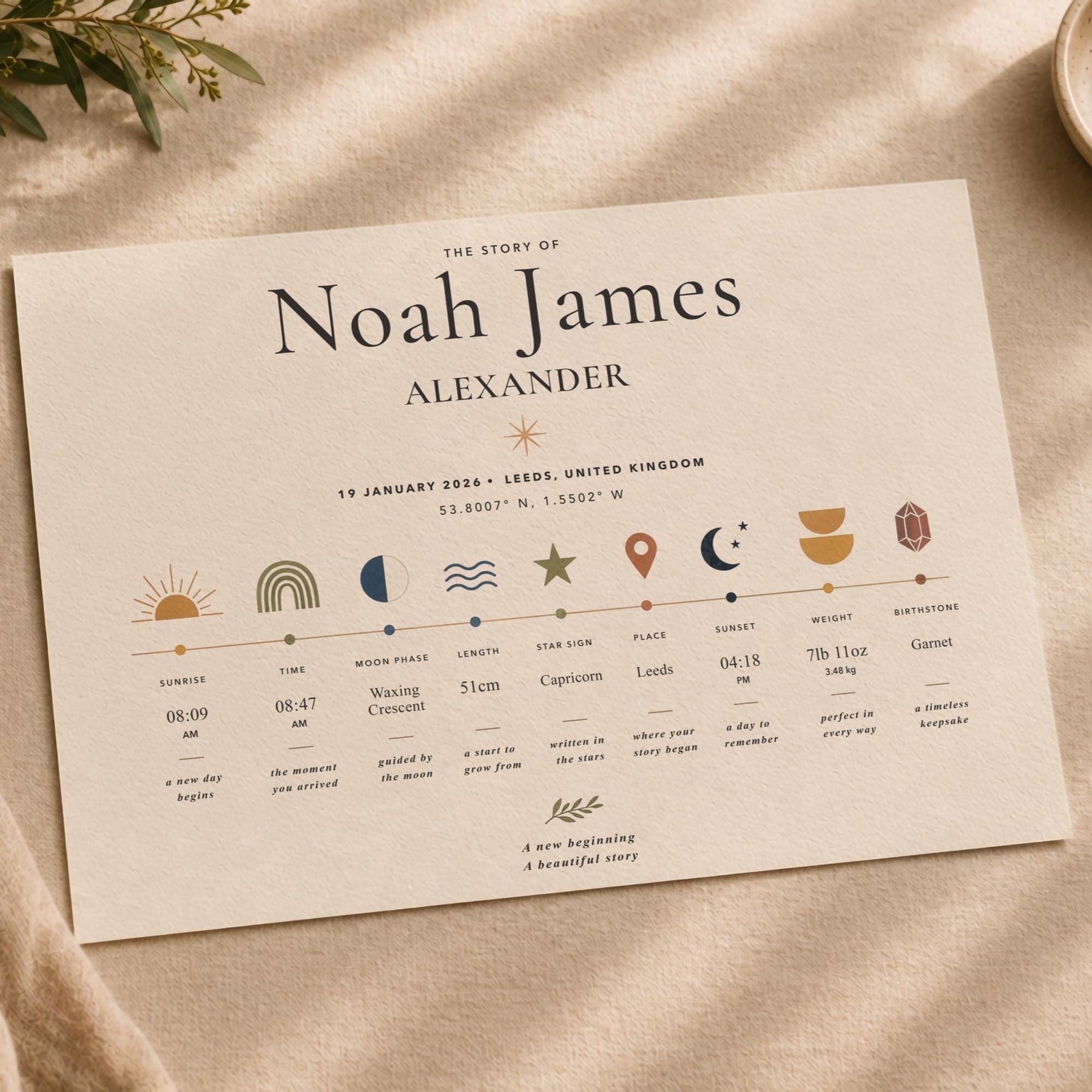 Personalised Birth Story Print | Custom Baby Details Timeline Nursery Art | Framed or Unframed