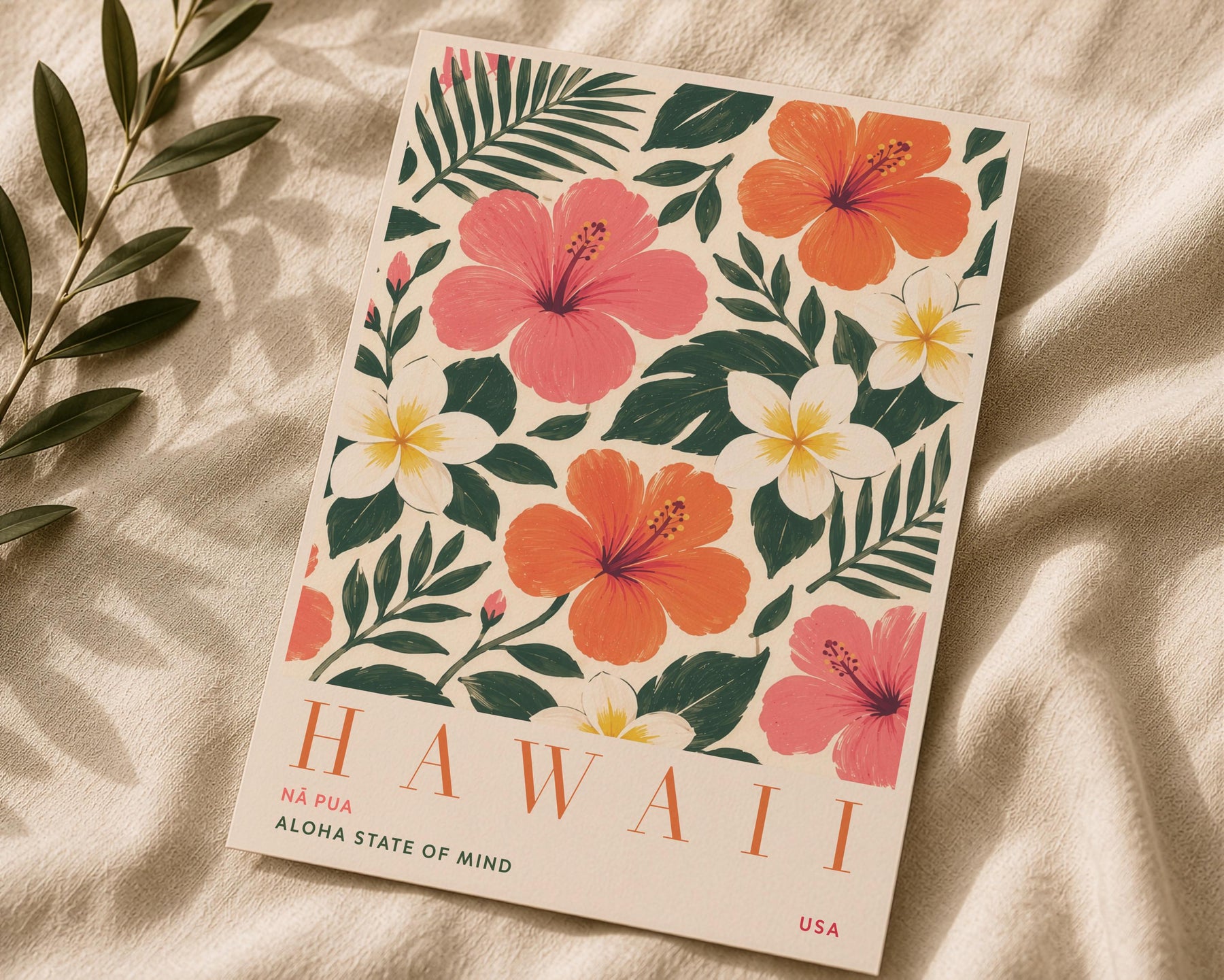 Hawaii Hibiscus Floral Travel Poster | Hand-Painted Tropical Aloha Decor | Framed or Unframed