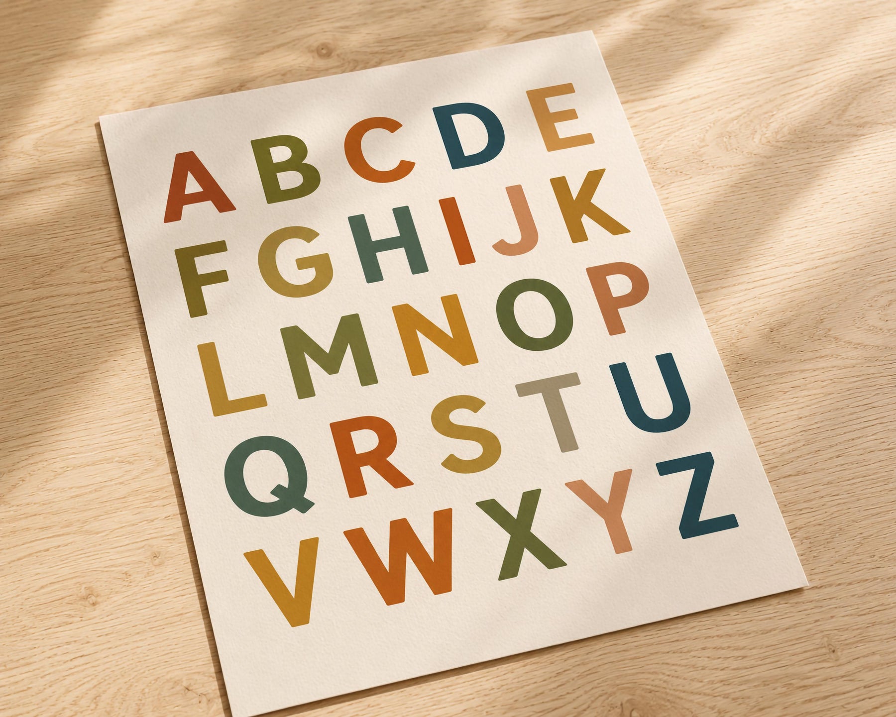 Colourful Alphabet Print | Modern ABC Nursery Decor, Educational Kids Wall Art | Framed or Unframed