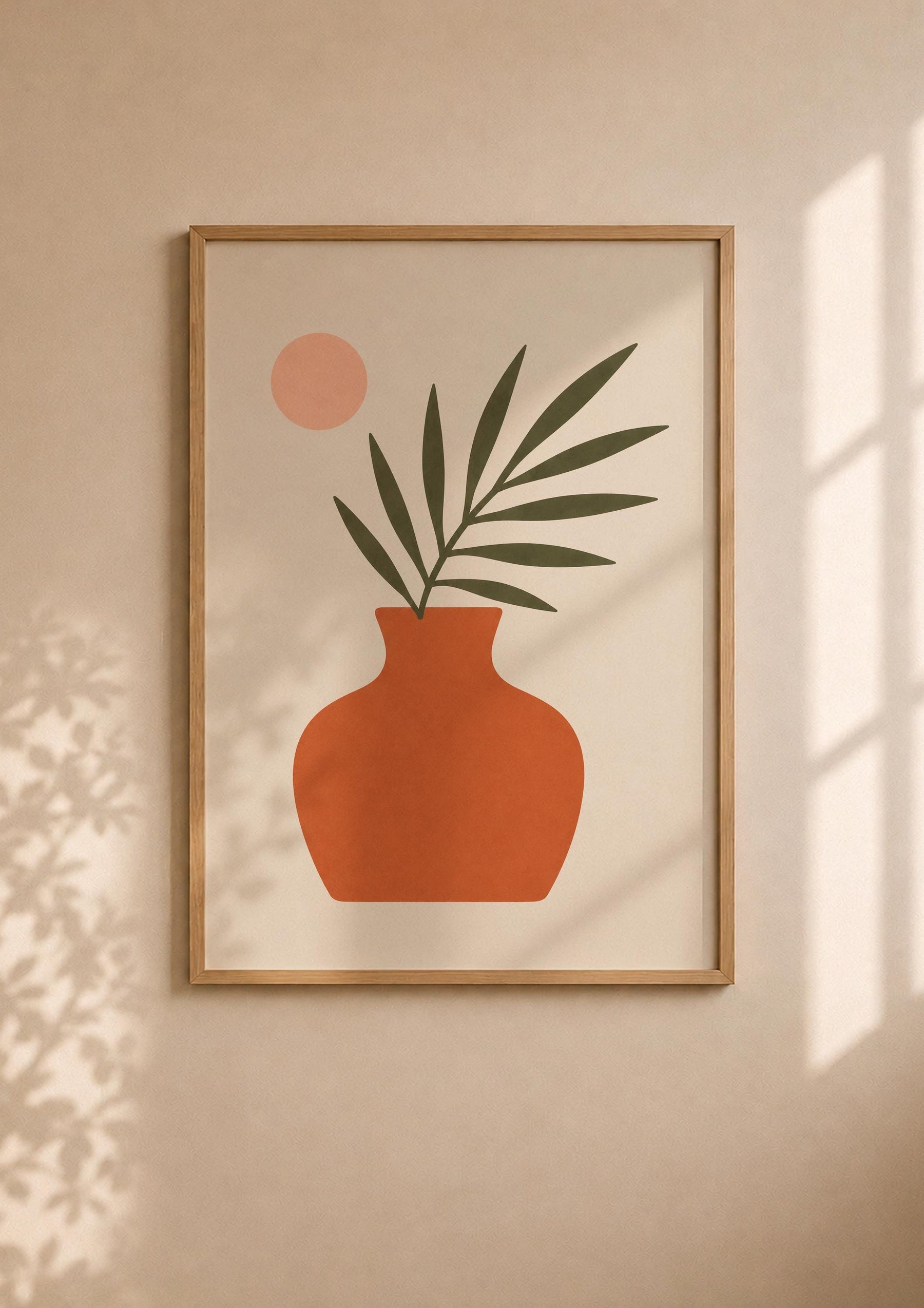 Vela Palm Leaf Vase Print | Minimalist Botanical Terracotta Wall Art | Framed or Unframed