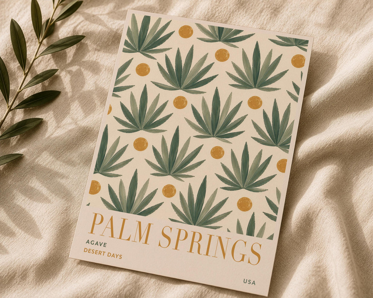 Palm Springs Agave Print | Mid-Century Hand-Painted Desert Botanical Wall Art | Framed or Unframed