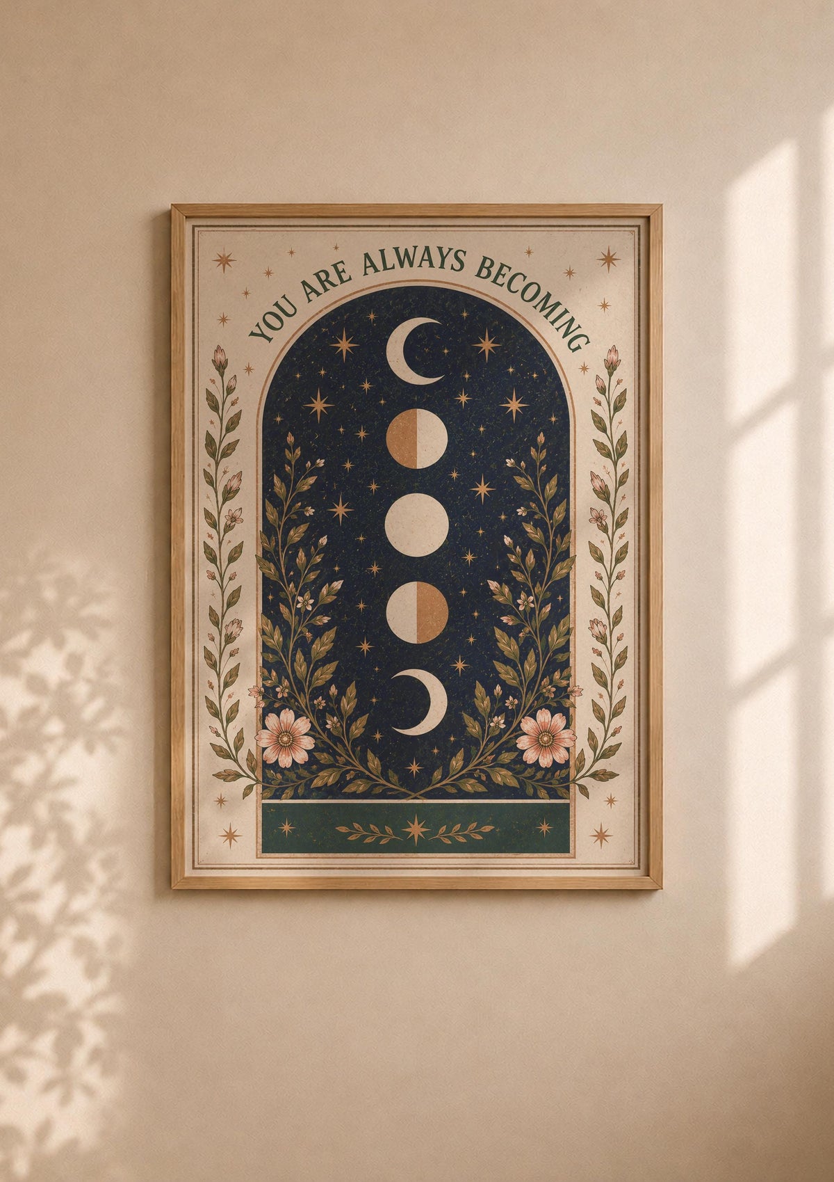 Celestial Moon Phase Print | Positive Message Folk Art Nursery Wall Art | Framed or Unframed