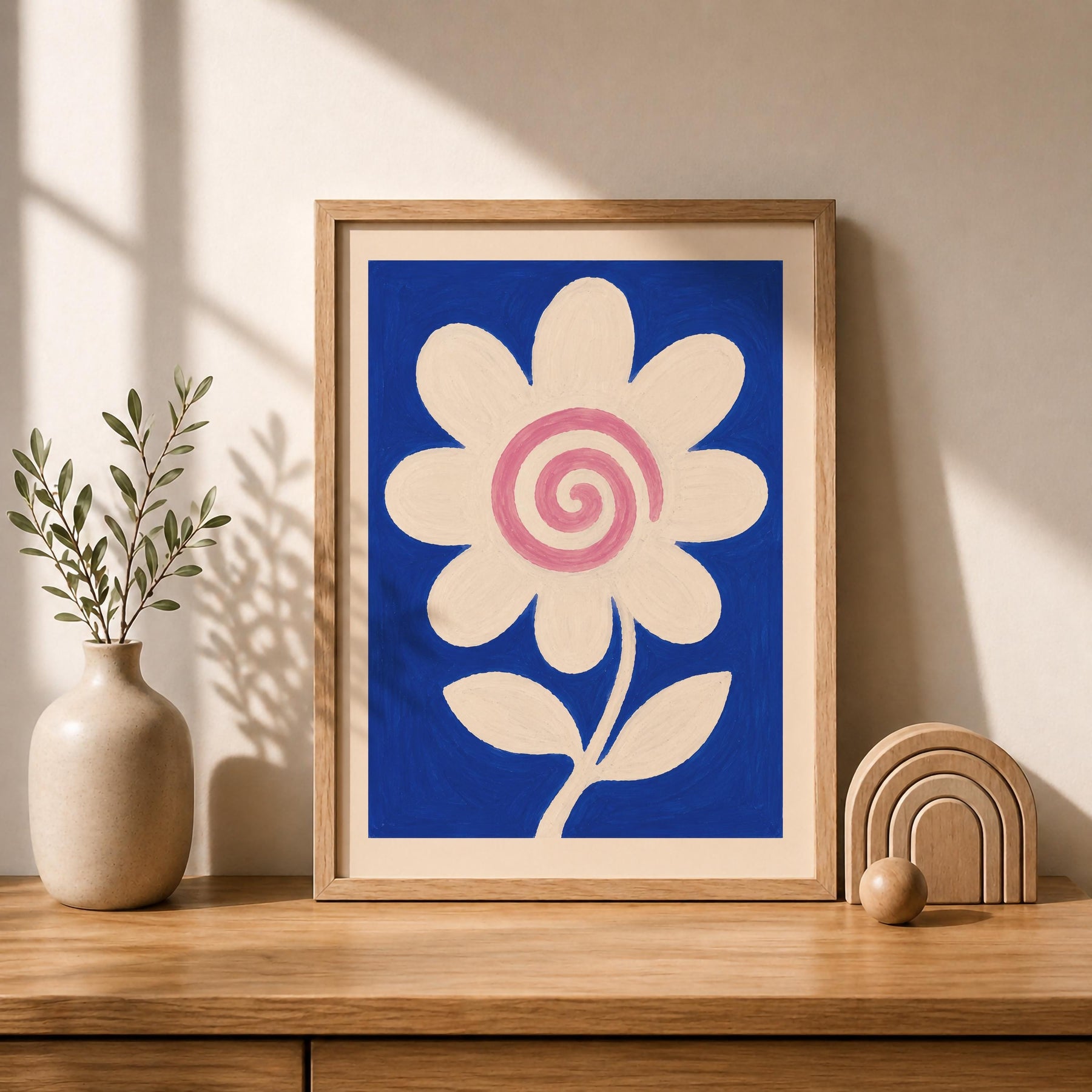 Hand-Painted Floral Print | Scandinavian Folk Art, Modern Botanical Room Decor | Framed or Unframed