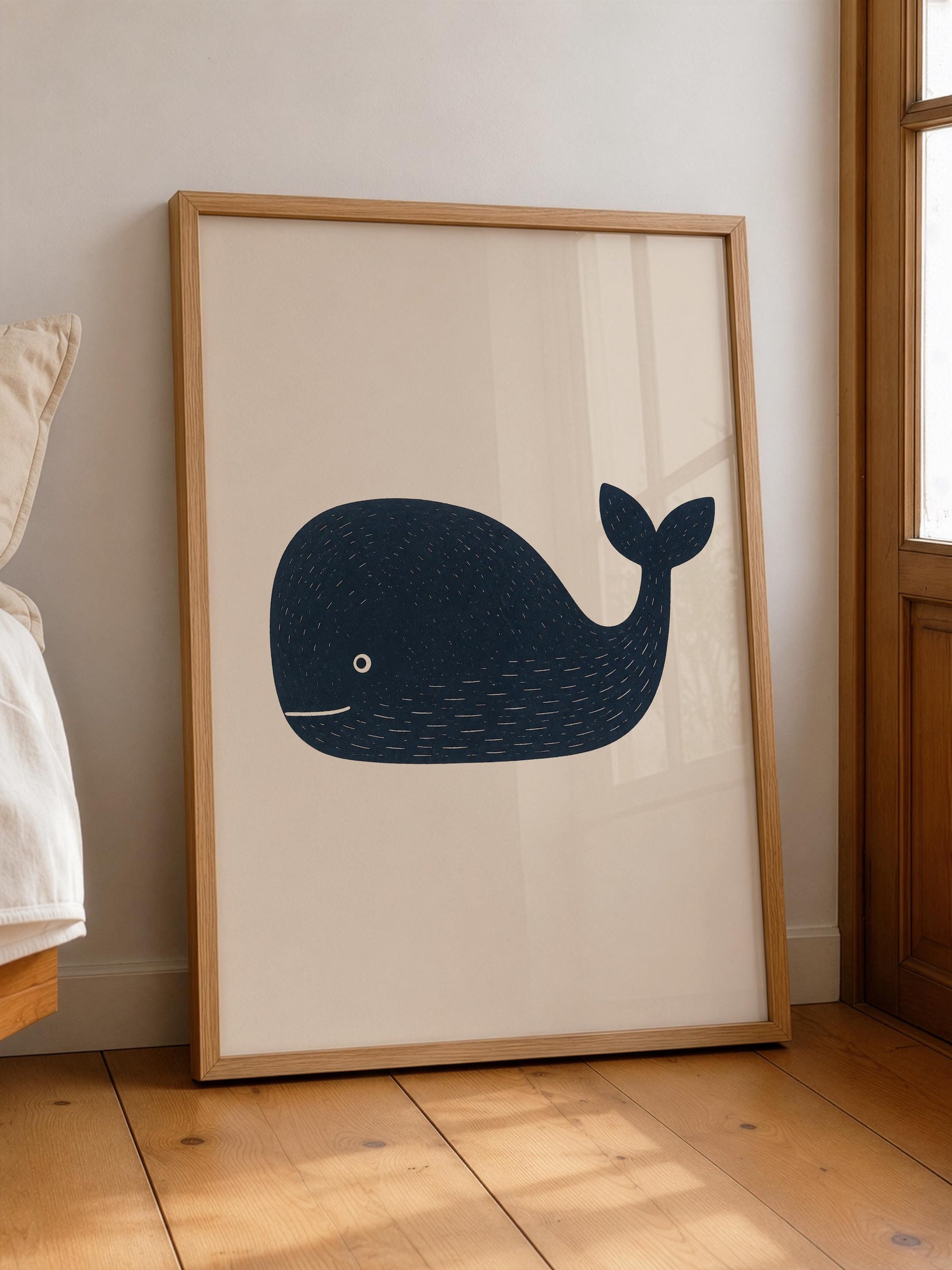 Hand-Painted Whale Print | Scandinavian Coastal Nursery Decor | Framed or Unframed