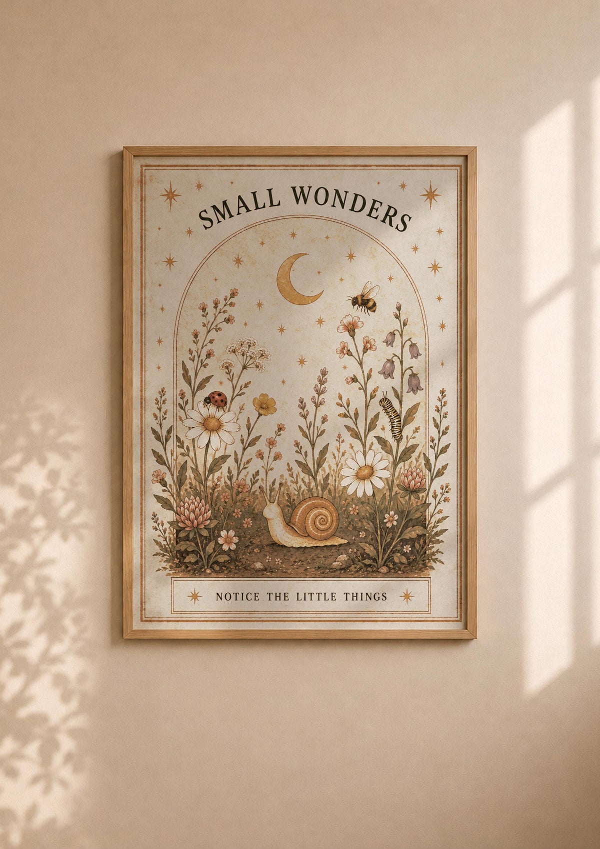 Small Wonders Nature Print | Positive Message Folk Illustration Wildflower Wall Art | Framed or Unframed