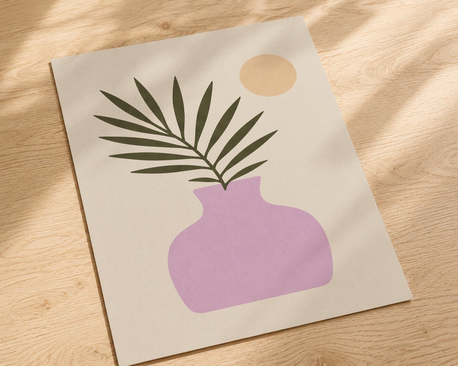 Moonlit Palmera Palm Frond Print | Minimalist Botanical Vase Wall Art | Framed or Unframed