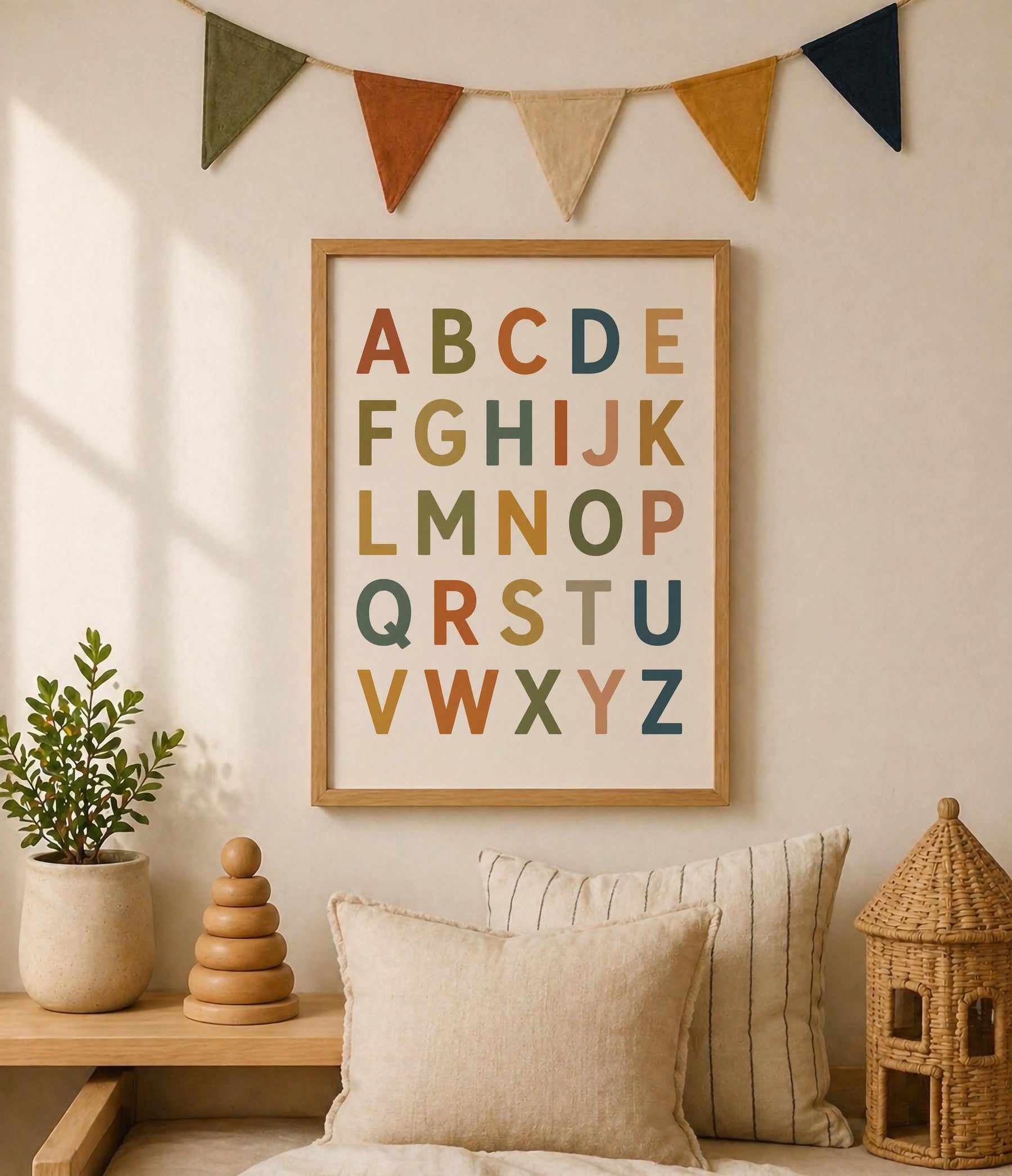 Colourful Alphabet Print | Modern ABC Nursery Decor, Educational Kids Wall Art | Framed or Unframed