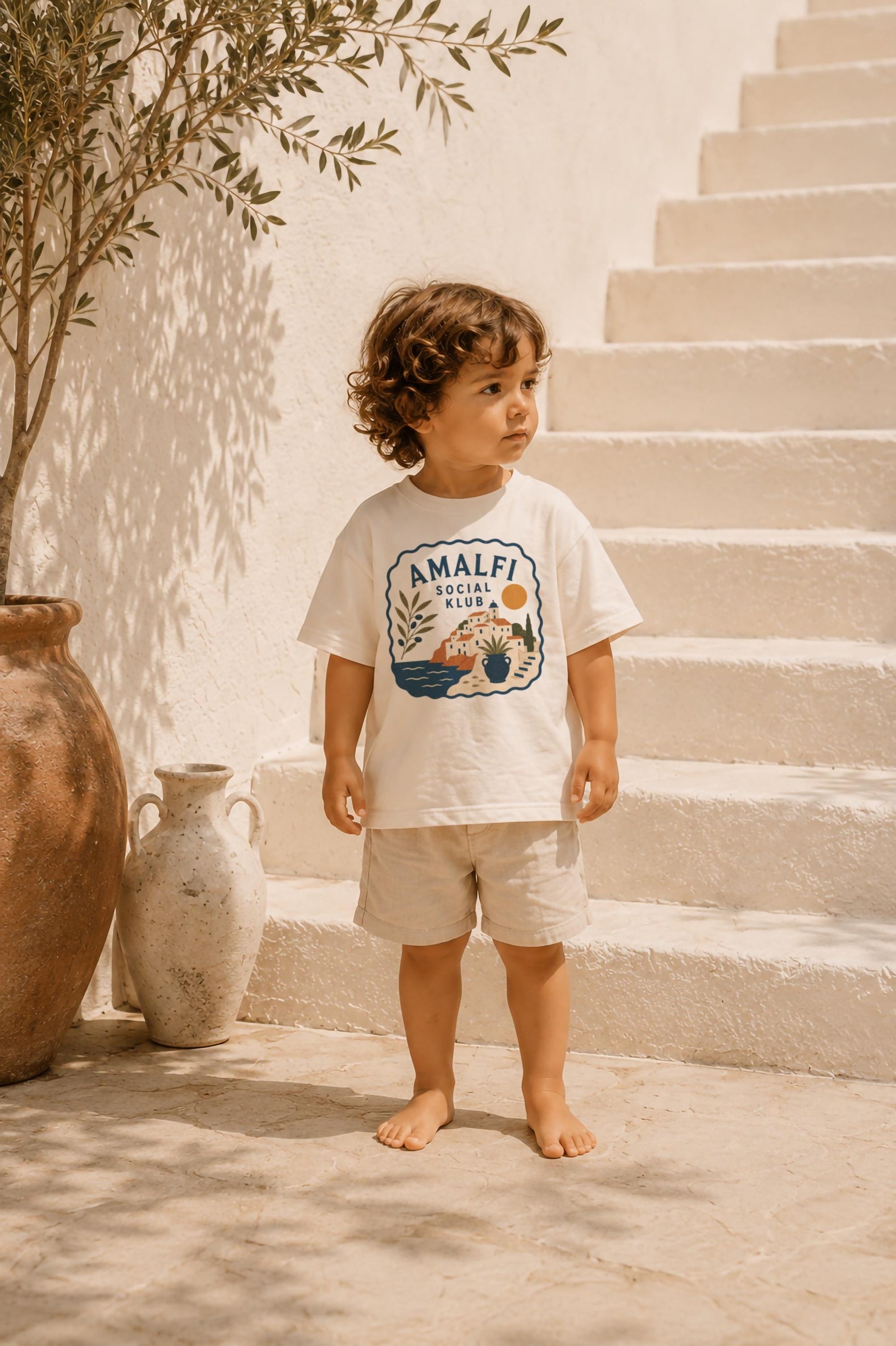 Kids Organic Cotton T-Shirt | Amalfi Coast Graphic Tee, Summer Holiday Shirt