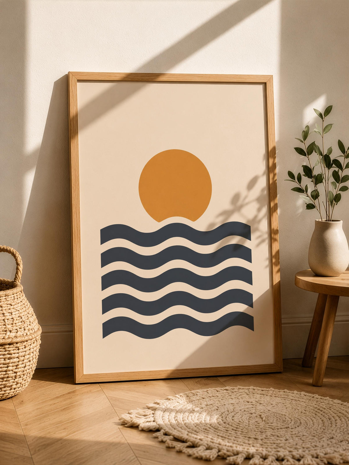 Sunset Waves Print | Scandinavian Coastal Wall Art | Framed or Unframed