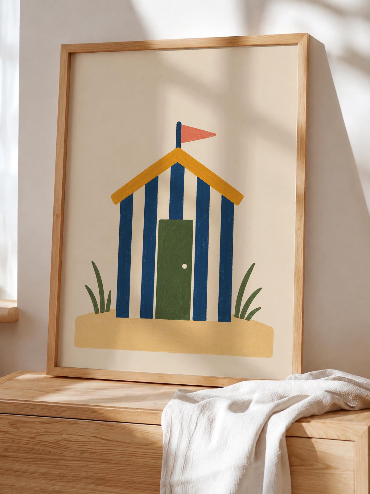 Hand-Painted Beach Hut Print | Colourful Coastal Beach House Decor | Framed or Unframed