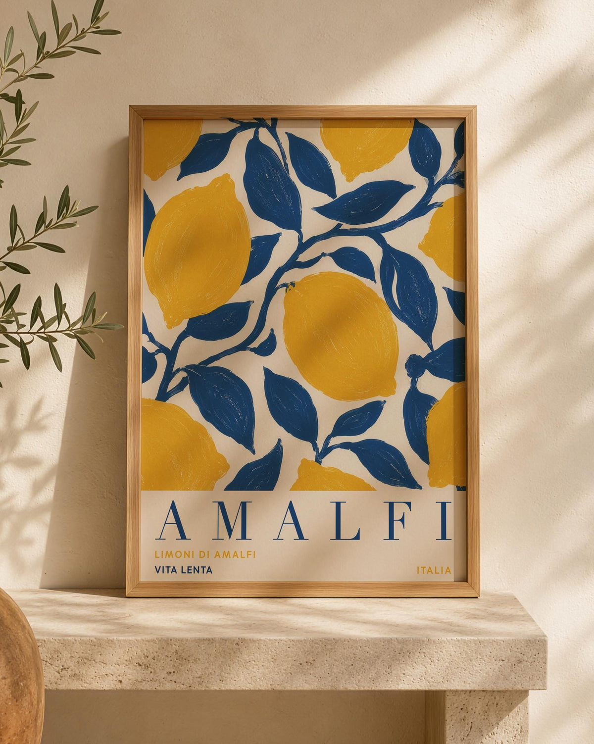 Amalfi Coast Lemon Print | Hand-Painted Italian Travel Poster Wall Art | Framed or Unframed