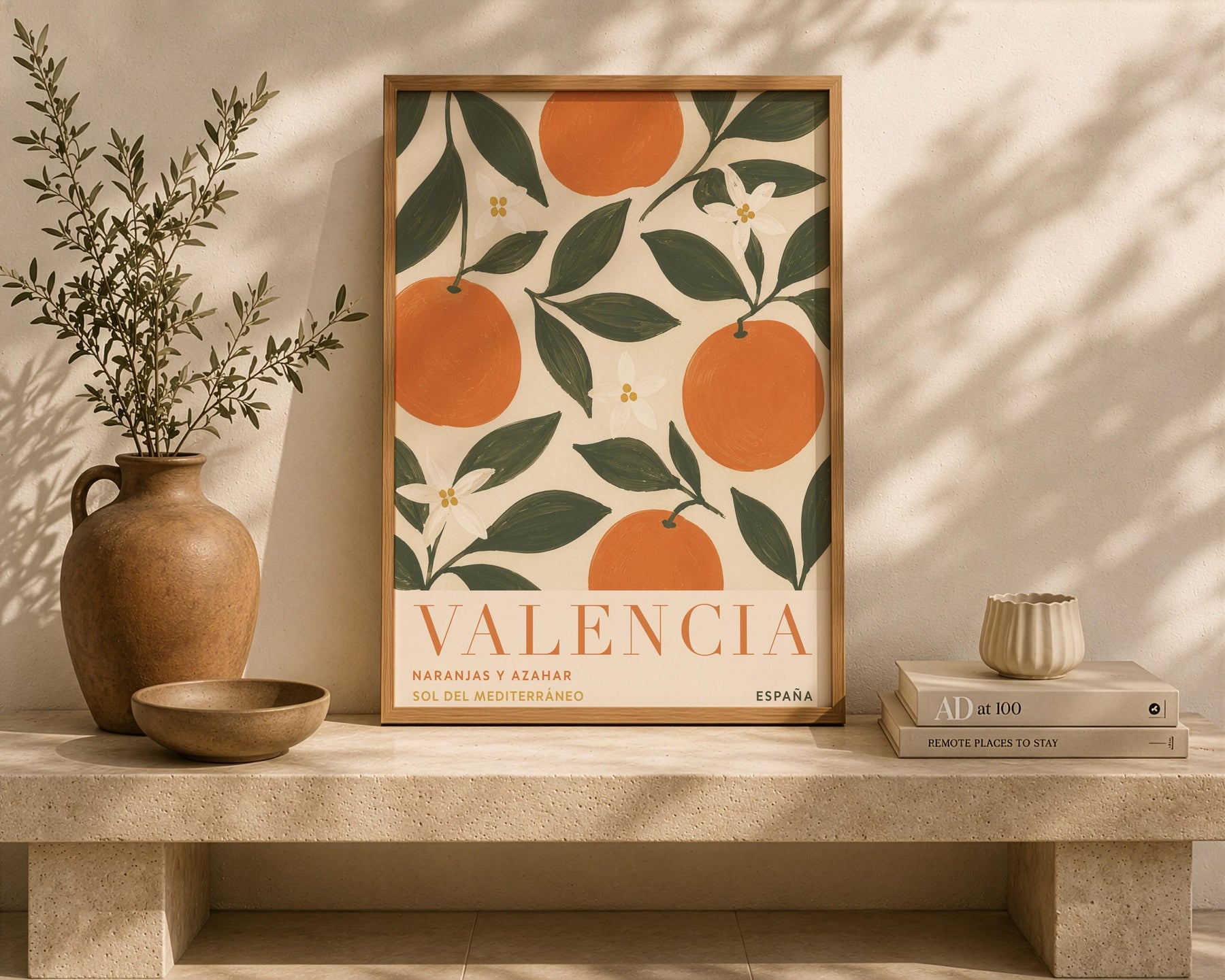 Valencia Orange Print | Hand-Painted Citrus Wall Art, Mediterranean Travel Poster | Framed or Unframed