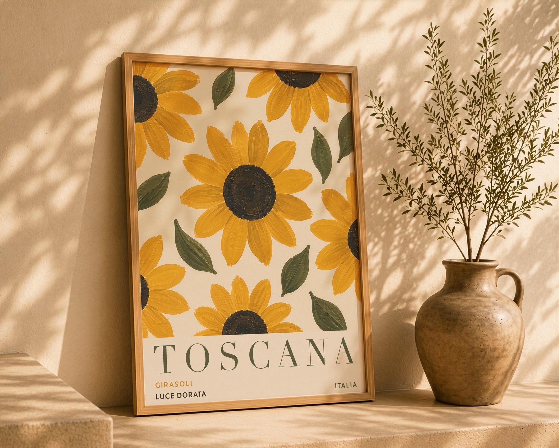 Tuscany Sunflower Print | Hand-Painted Italian Countryside Wall Art | Framed or Unframed