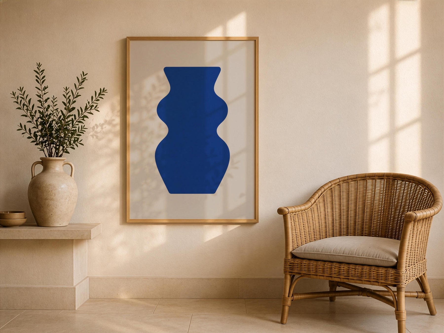 Contour Blue Vase Print | Abstract Minimalist Wall Art, Organic Home Decor | Framed or Unframed
