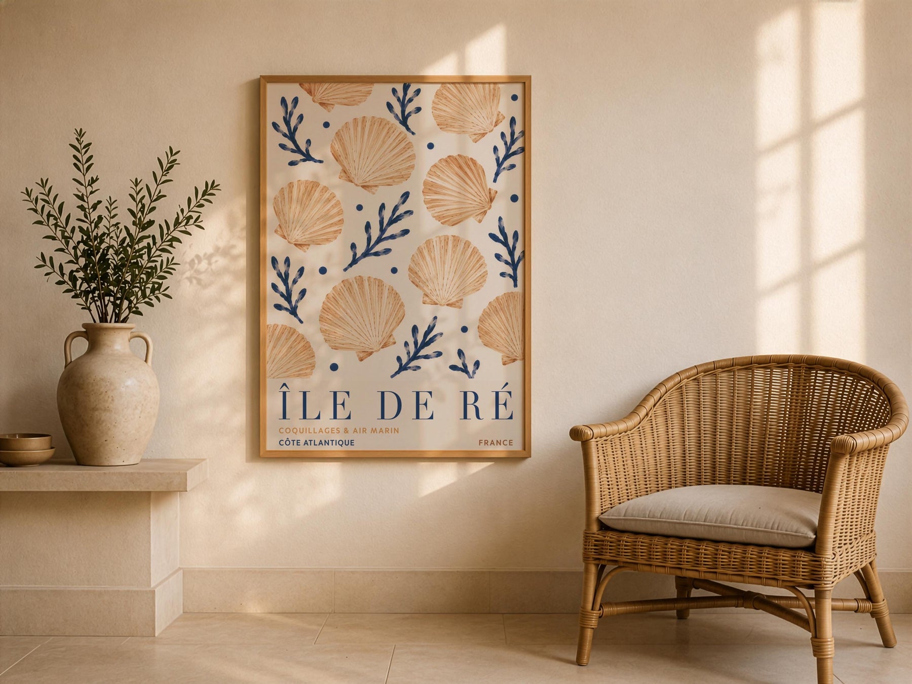 Île de Ré Print | Hand-Painted Scallop Shell French Coastal Wall Art | Framed or Unframed