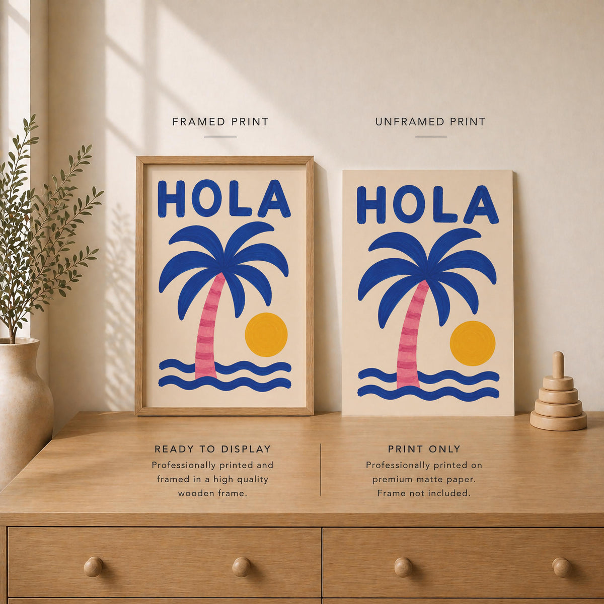 Hola Palm Tree Art Print | Colourful Hand-Painted Coastal Wall Art | Framed or Unframed