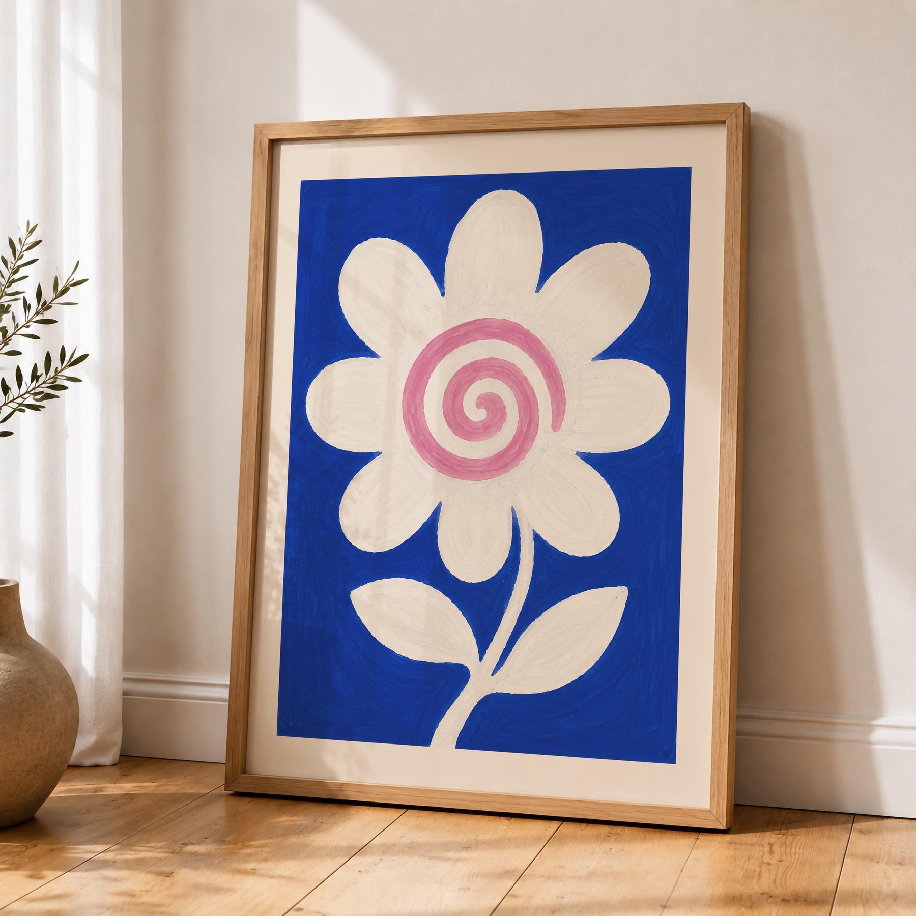 Hand-Painted Floral Print | Scandinavian Folk Art, Modern Botanical Room Decor | Framed or Unframed
