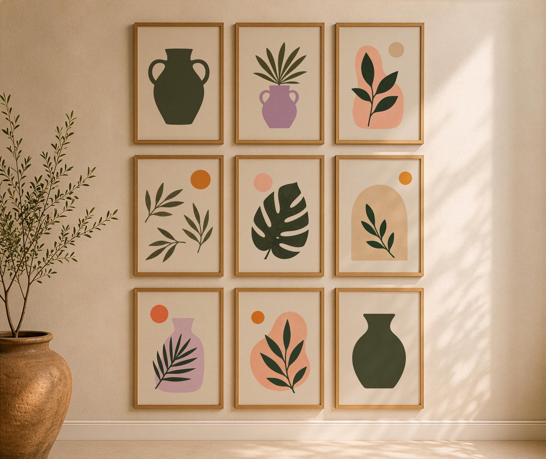 Palmera Palm Frond Vase Print | Modern Botanical Wall Art | Framed or Unframed
