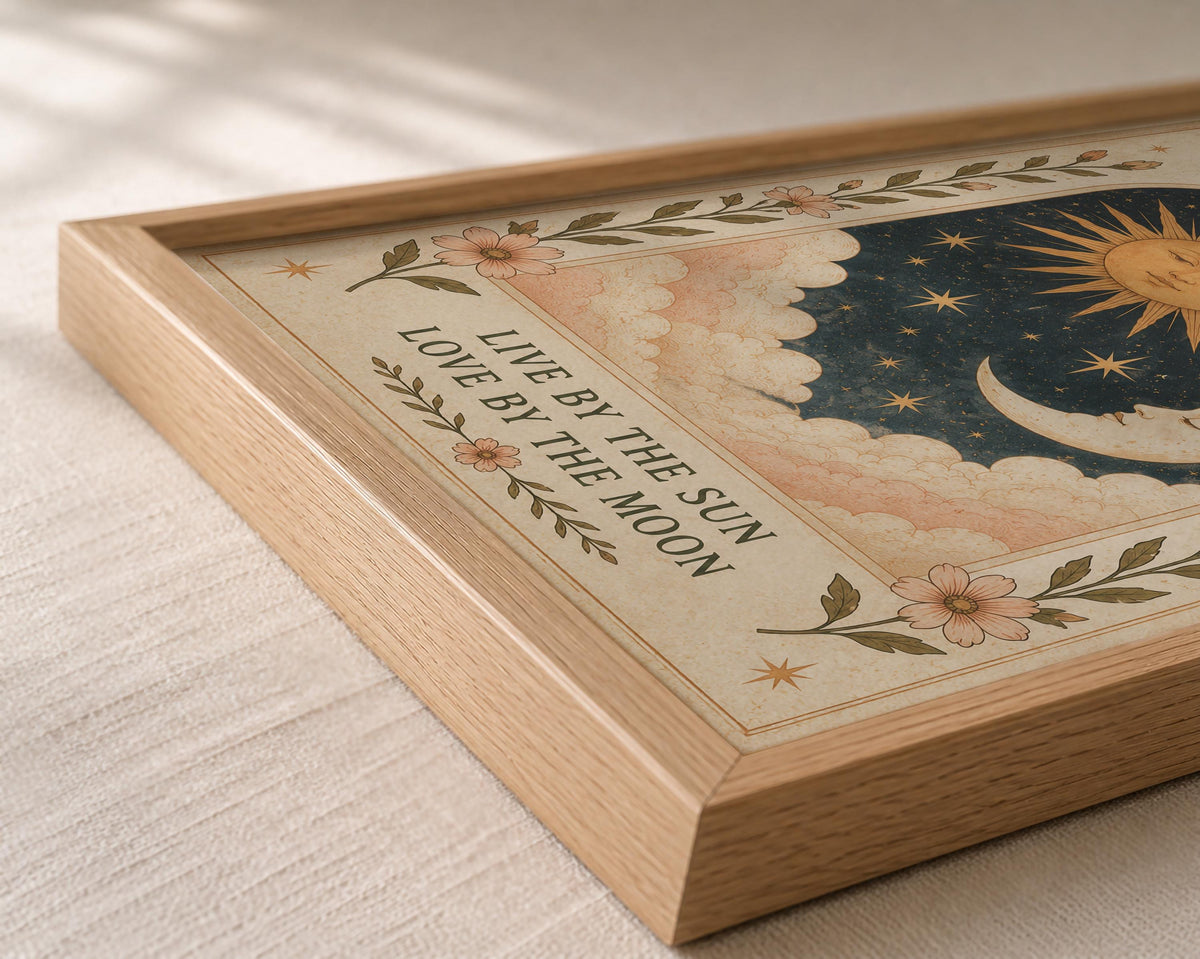 Live By The Sun Love by The Moon Celestial Folk Art Print | Inspirational Boho Illustration | Framed or Unframed