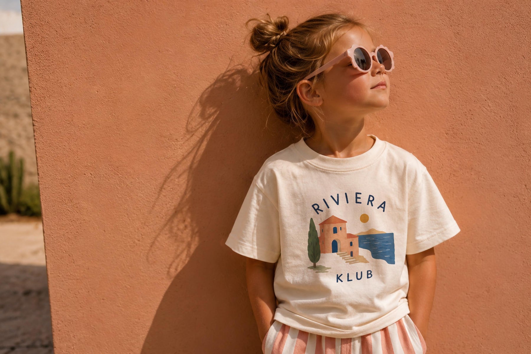 Riviera Klub Kids T-Shirt - Organic Cotton Mediterranean Coastal Graphic Tee, Summer Kids Clothing