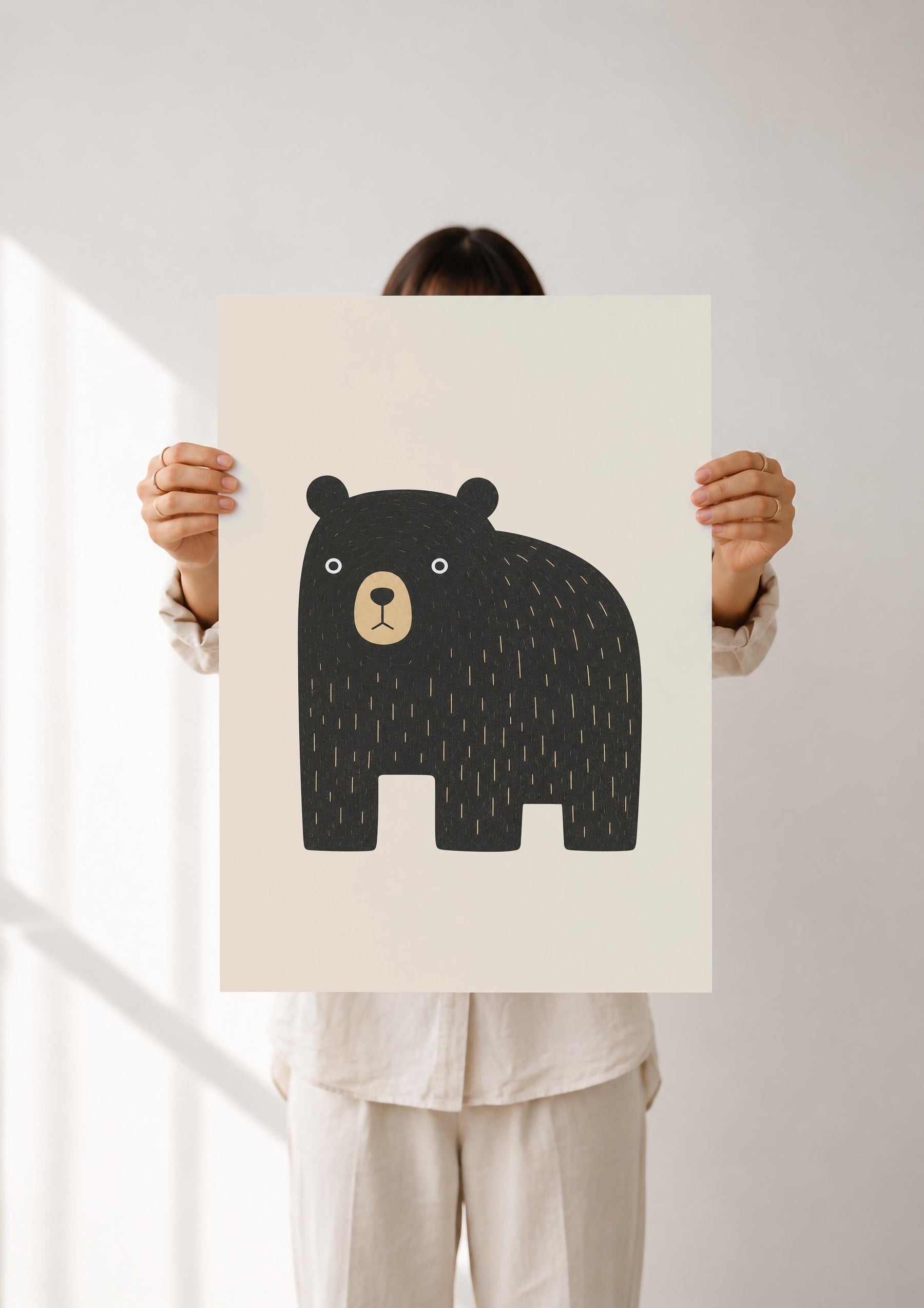 Hand-Painted Bear Wall Art Print | Scandinavian Woodland Nursery Decor | Framed or Unframed