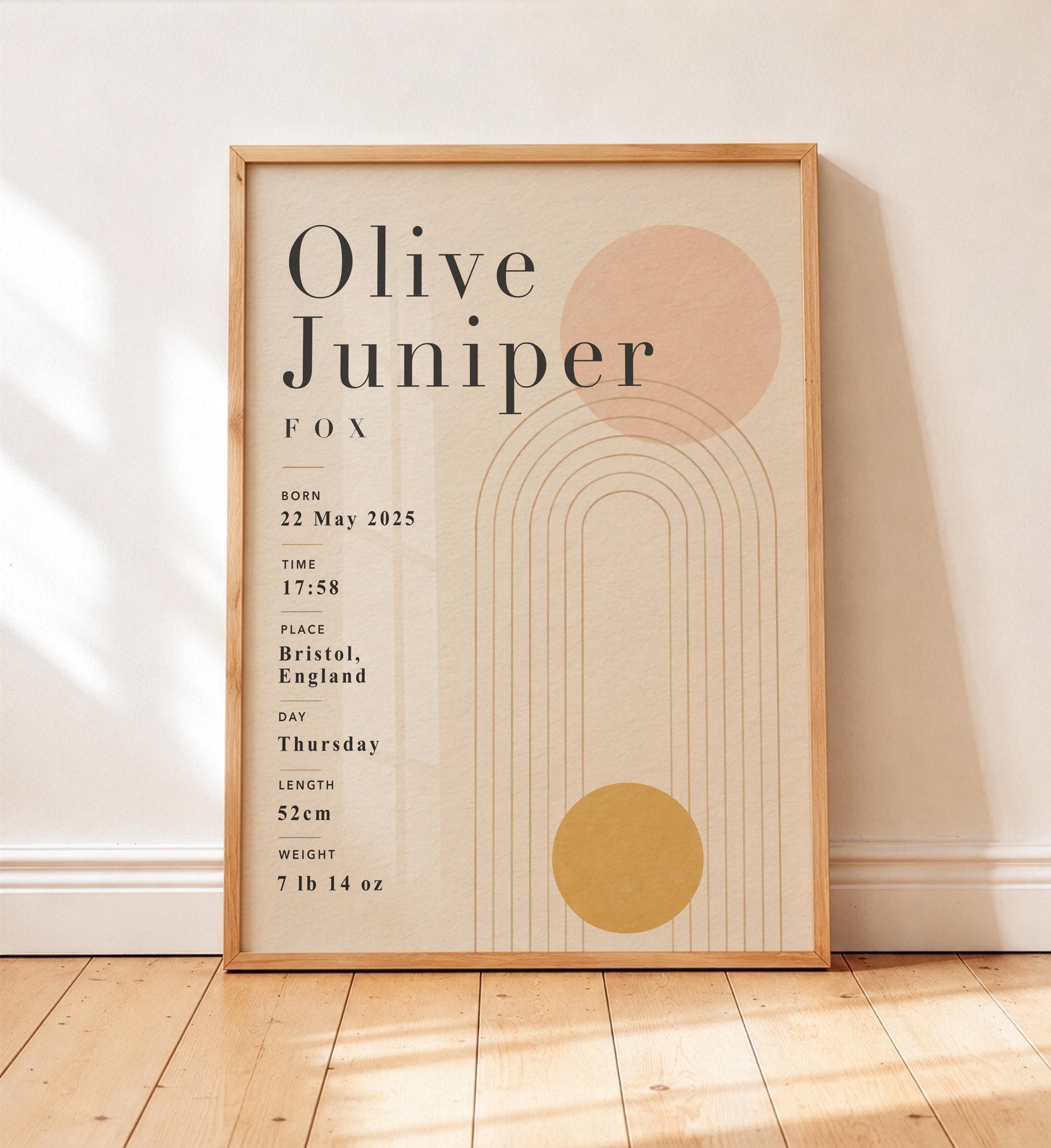 Personalised Birth Record Print | Modern Nursery Wall Art | Framed or Unframed