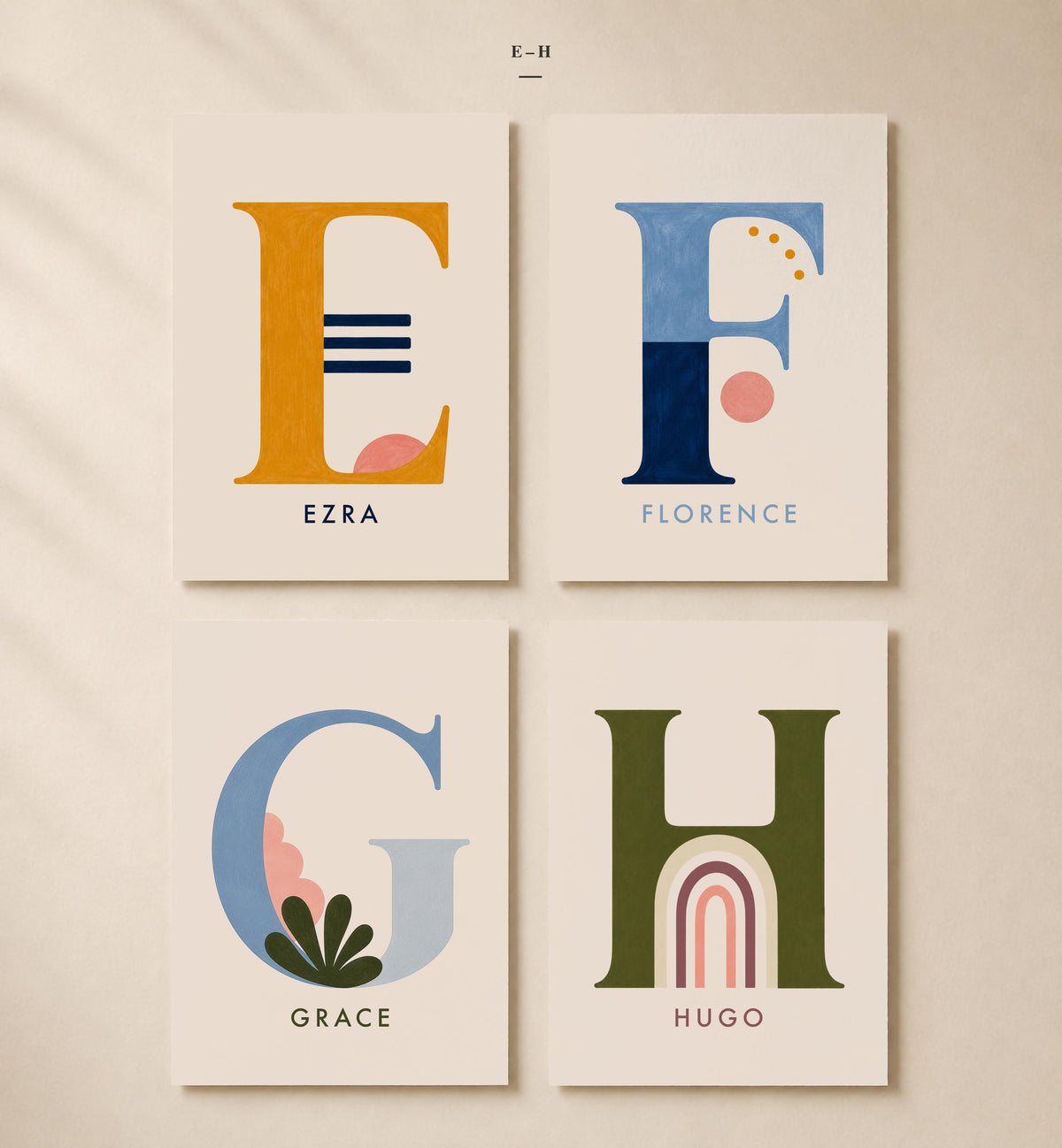 Personalised Hand-Painted Alphabet Name Print | Nursery Kids Room Letter Wall Art | Framed or Unframed